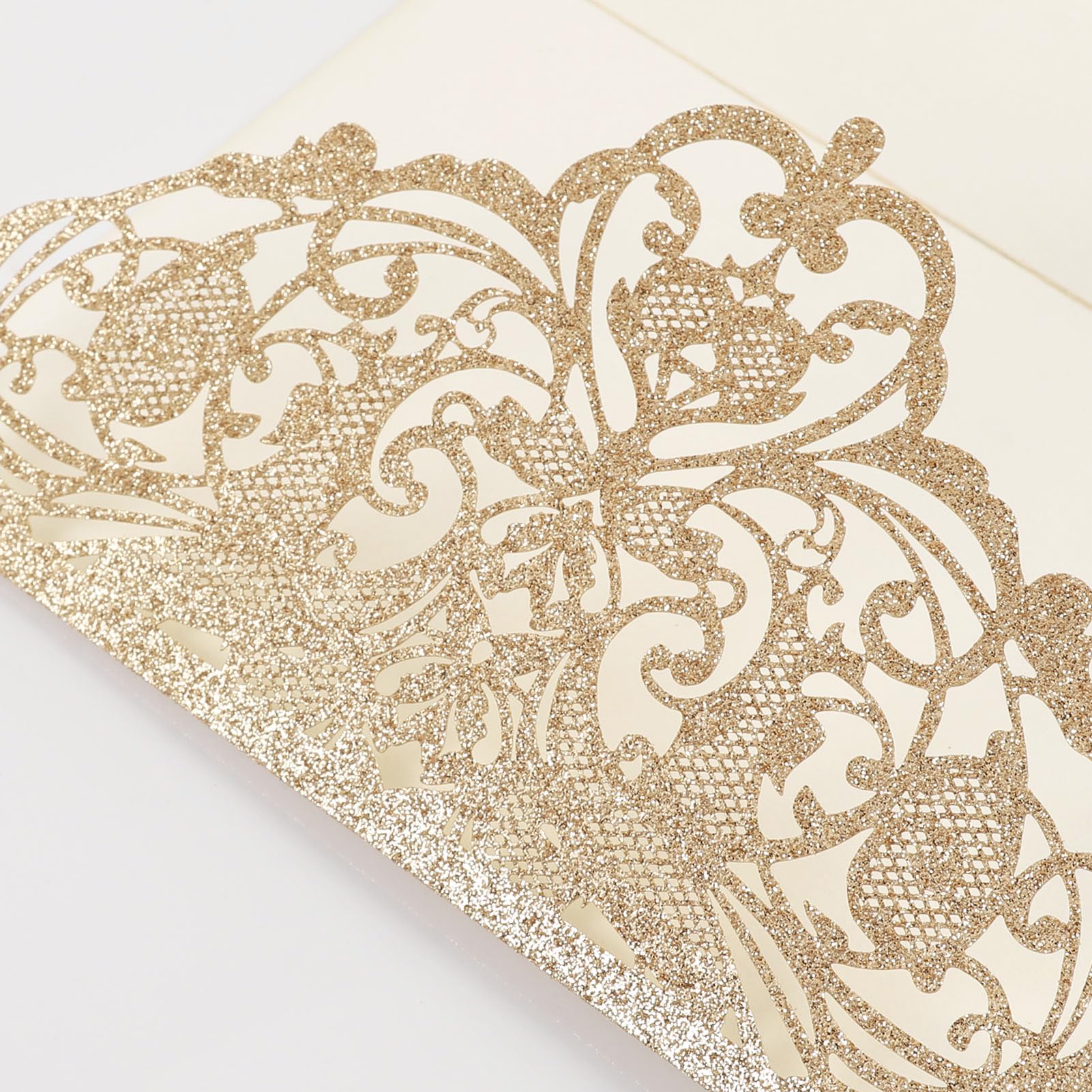 25 invitaciones de boda personalizadas en blanco con purpurina dorada cortadas con láser, con sobres y tarjetas Rsvp para boda, despedida de soltera, quinceañera, invitación de 15 años