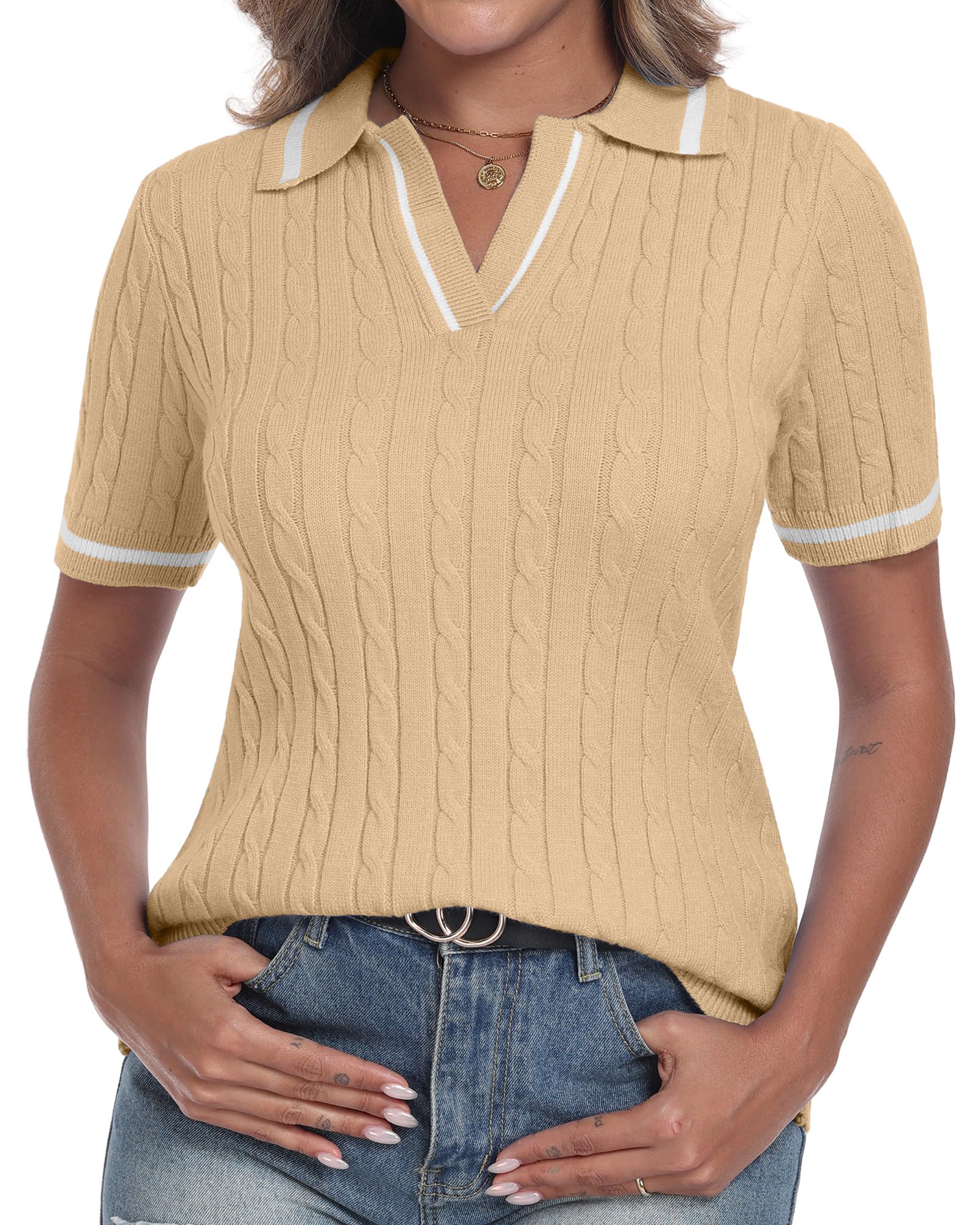 YUNDAI Damen Strickjacken Cardigans Crew Neck Kurzarm Puff S