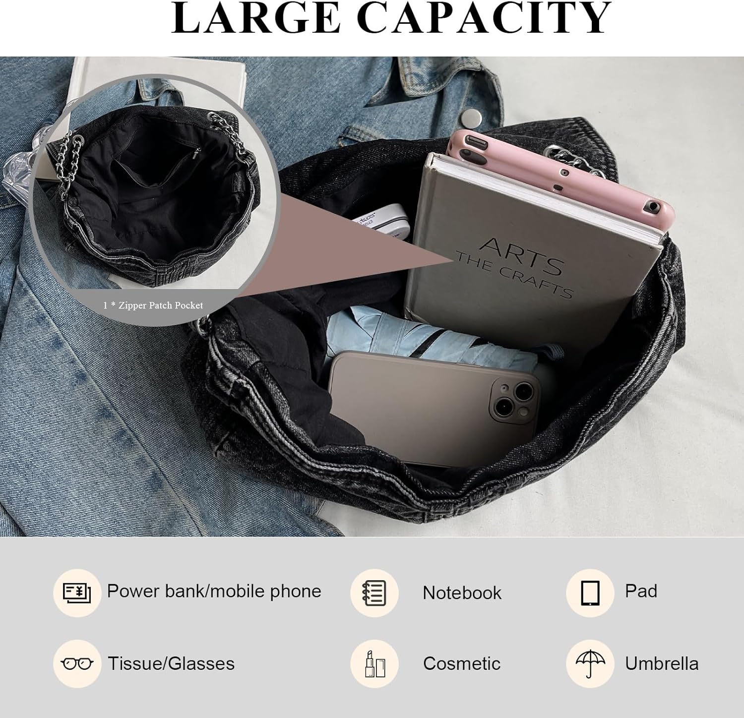 Denim Crossbody Bag Jean Purses for Women Denim Handbags Clutch Purse Shoulder Bags (A Black) - Image 5