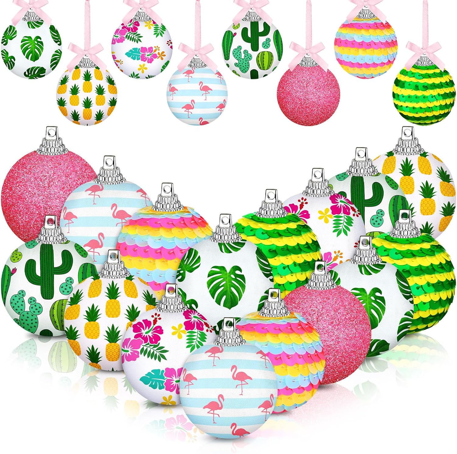 16 Pcs Summer Tree Ornaments Hanging Summer Decoration Christmas in July Ball Decoration Hawaiian Style Ice Cream Flamingo Sea Coastal Tropical Decor for Holiday Luau Birthday Backyard BBQ(Beach)