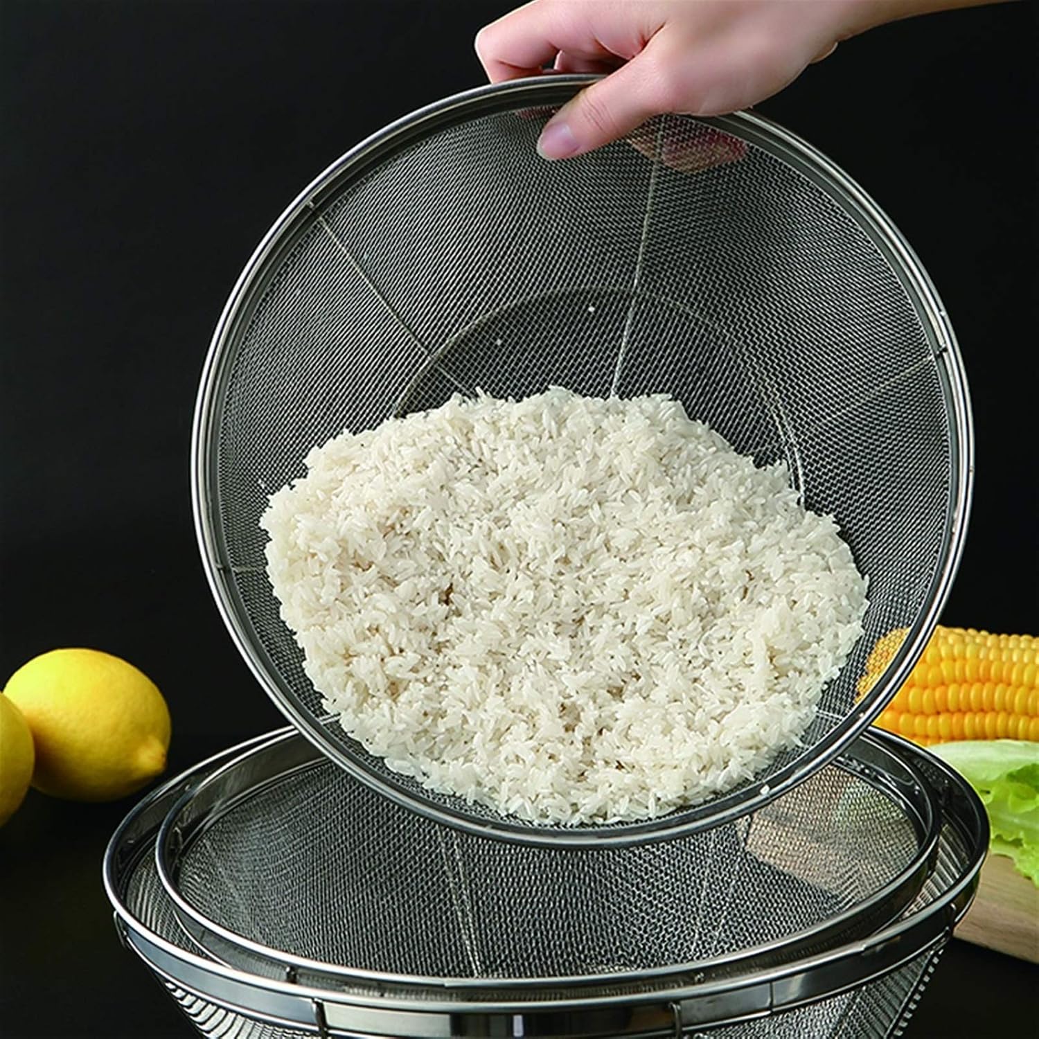 Draining Rack Stainless Steel Colander is Used for Sieving Sifting Filtering Rinsing Steaming and Cooking Round Stainless Steel Drain Rack Drainage Rack(24.5cm)