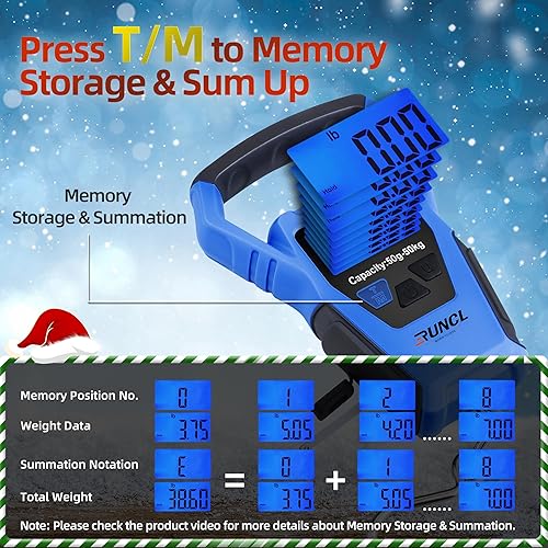 Miniatura 3 de RUNCL Báscula de pesca impermeable con agarre para labios, báscula eléctrica de peces con regla de 40 pulgadas, modo LBOZkg, mango antideslizante,