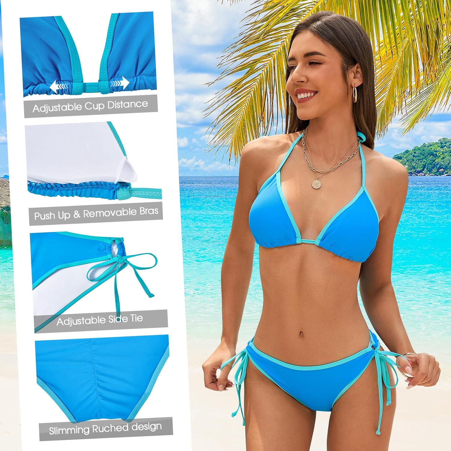 American Trends Women String Triangle Bikini Set Swimsuit Two Piece Bathing Suit Cheeky Swim Suit Swimwear - Image 6