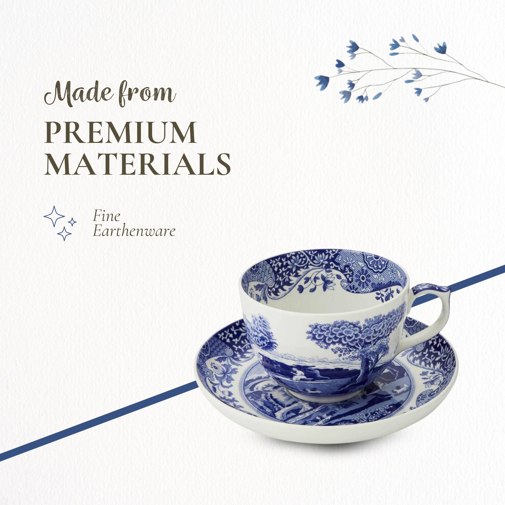 Amazon.com | Spode Blue Italian Teacup and Saucer | Set of 4 Jumbo