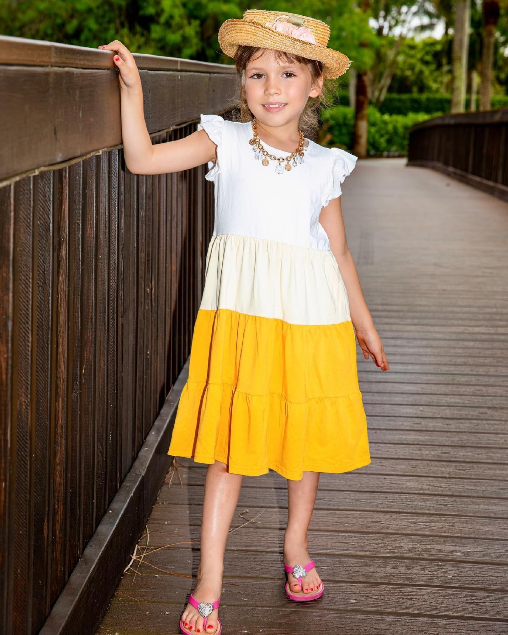 Arshiner Ragazze Abito Estivo con Maniche A Balze Abito per Il Tempo Libero in Cotone per Bambini con Scollo Rotondo Maniche Corte Swing Abiti da Festa per Bambine 4-14 Anni