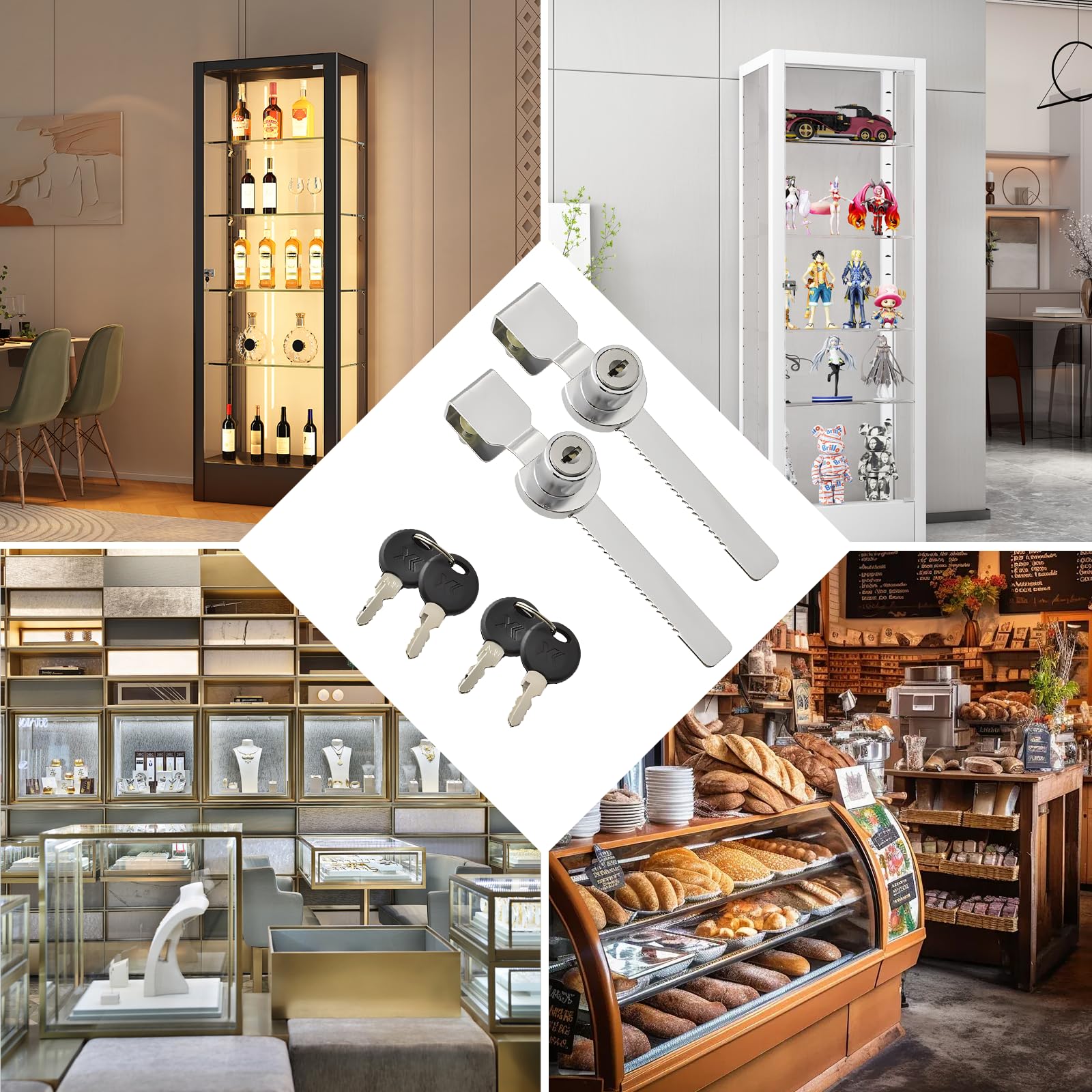 Serratura Scorrevole Per Vetrine - Con Chiave E Sicurezza Rafforzata - Foto 3