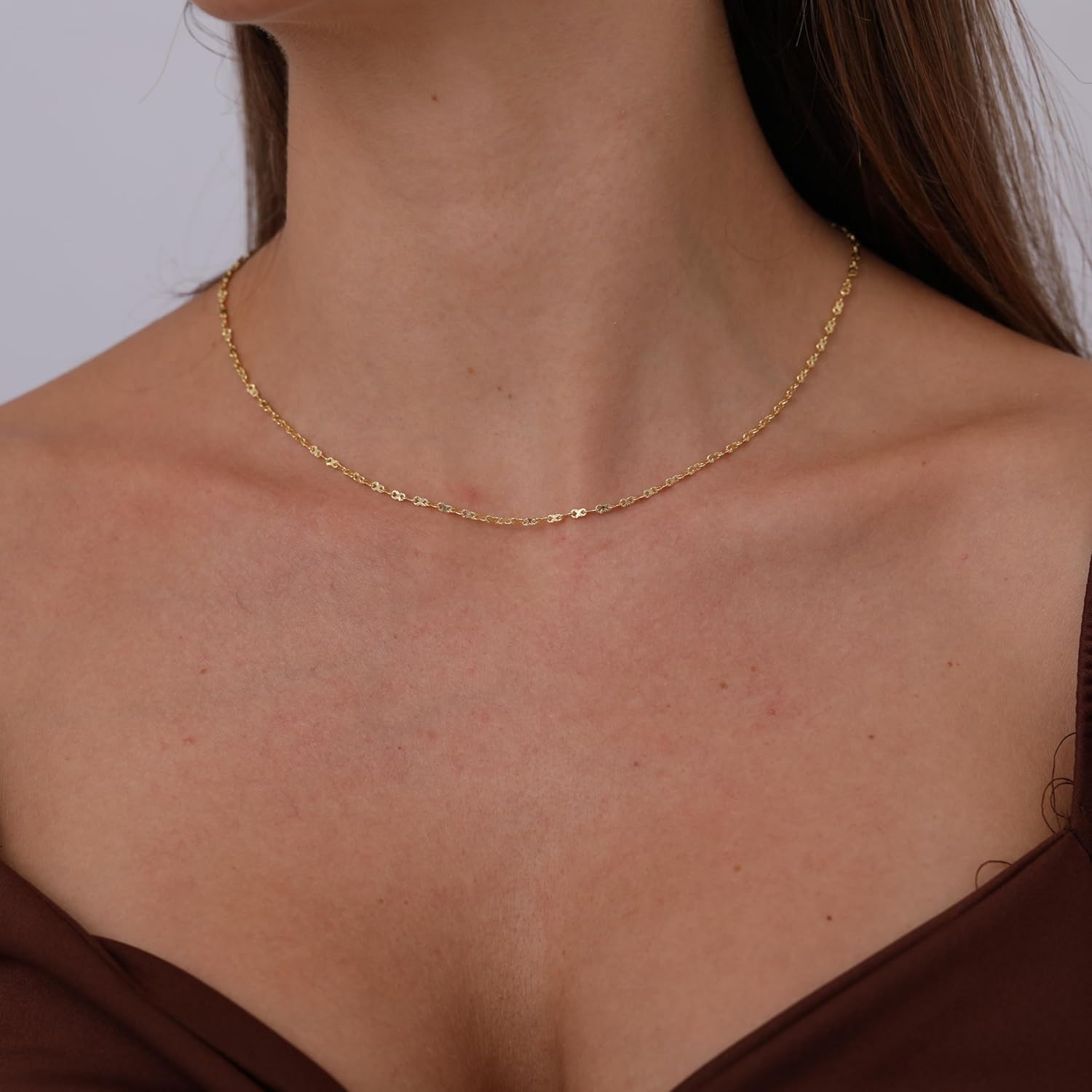 BERISO 14K Gold Plated Choker Necklace for Women Lip Chain Necklace - Image 3