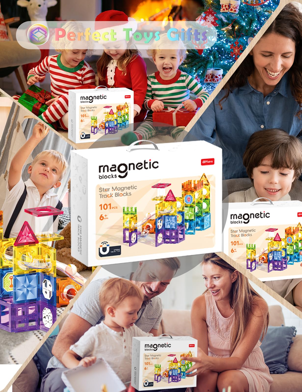 Roxenda 101 Pcs Blocchi Magnetico Educativi per Bambini 3+ Anni – Giocattoli da Costruzione Montessori con Piastrelle Magnetiche per Ragazzi e Ragazze-101 pz