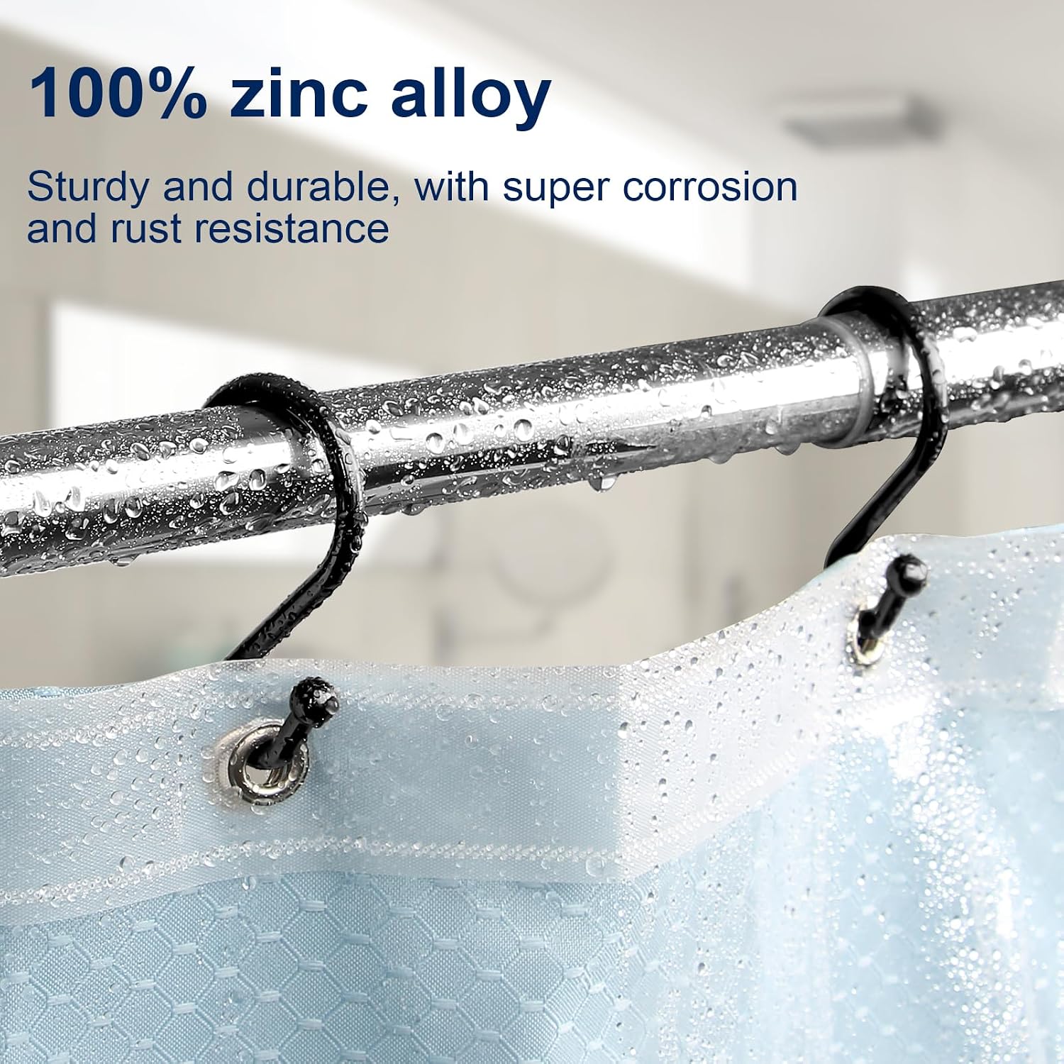 Metal Shower Curtain Hooks, Set of 12, Rust Proof Shower Curtain Hooks Rings, Durable S Shaped Hooks Hangers for Shower Curtains, Kitchen Utensils, Clothes, Towels (Black)