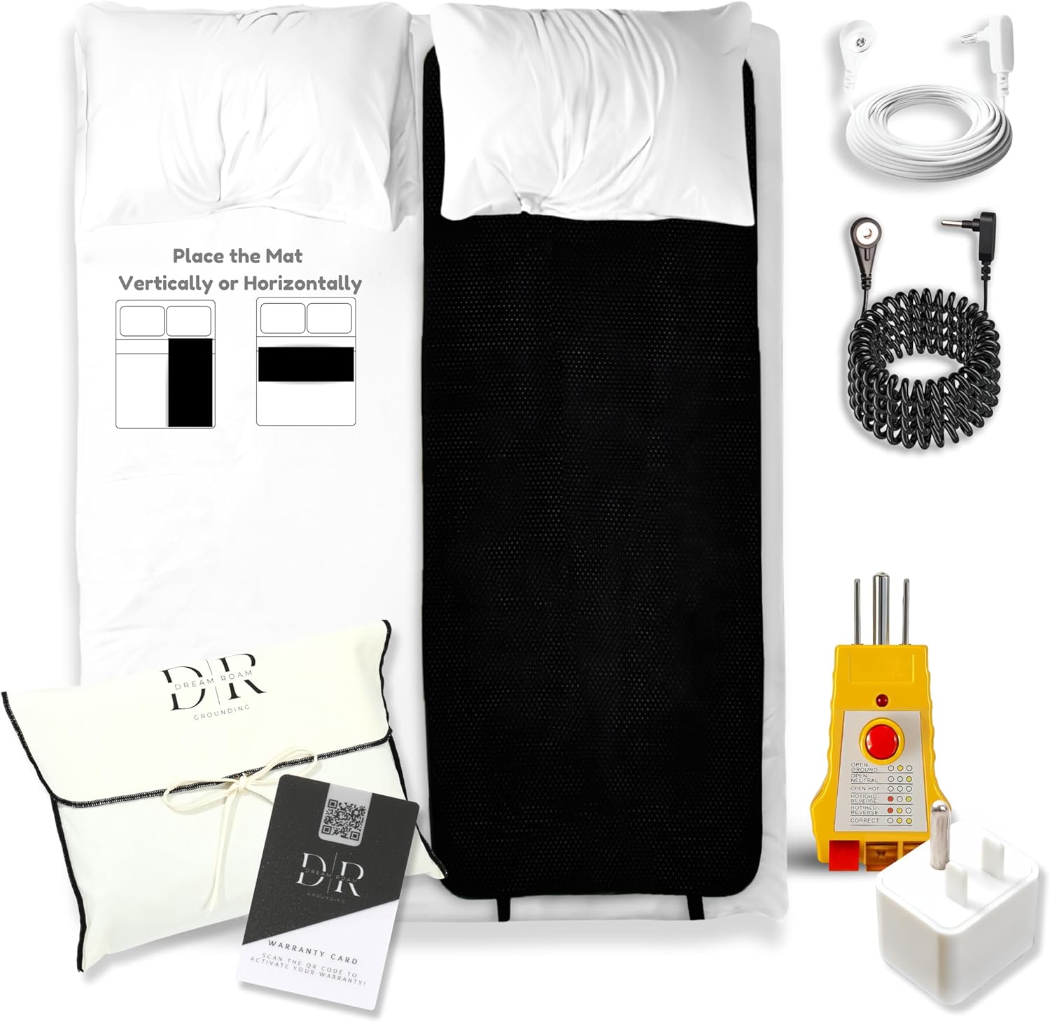 Grounding Mat for Bed, Natural Sleep Solution, Conductive Mattress Cover, Safety Adapter, 2 Cords, Premium Packaging, 2-Year Warranty by Dream Roam Grounding, Queen: 54"x73"
