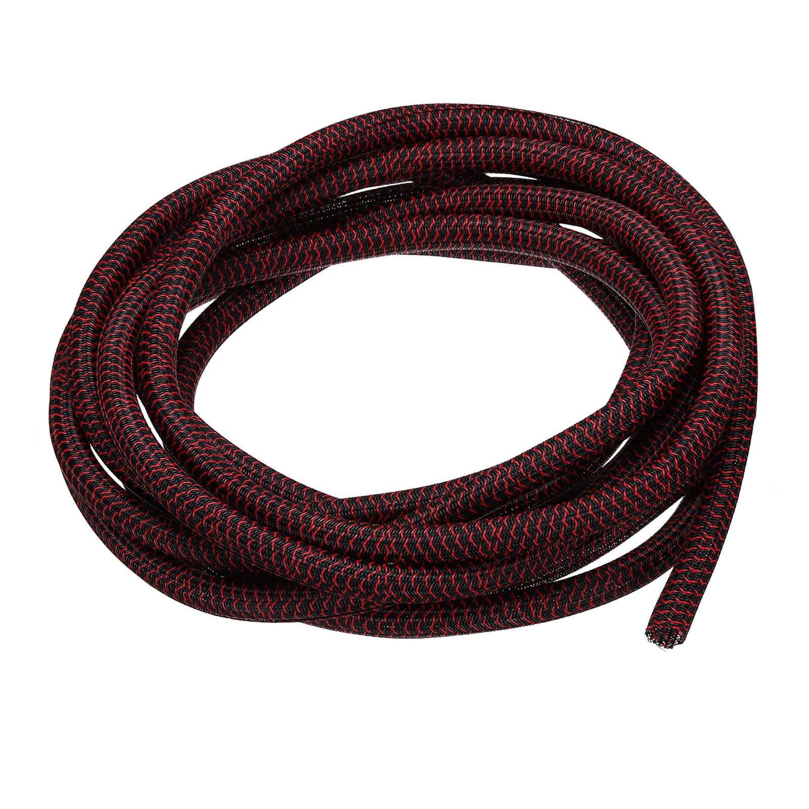 sourcing map Split Sleeve Wire Loom 5/8" 25Ft Black/Red Self Wrapping Braided Sleeve UL94-V2 Fireproof PET Sleeving for Automotive, Home Cable Management