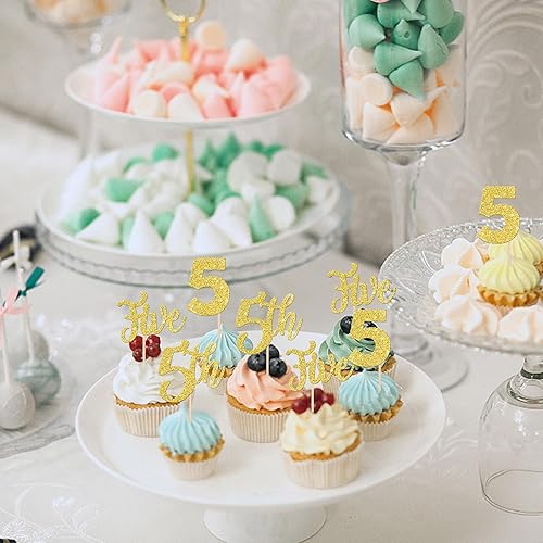 Miniatura 3 de 24 piezas de decoración de cinco cupcakes con purpurina para 5 cumpleaños número 5 cumpleaños cinco decoraciones de pastel para baby shower niños,