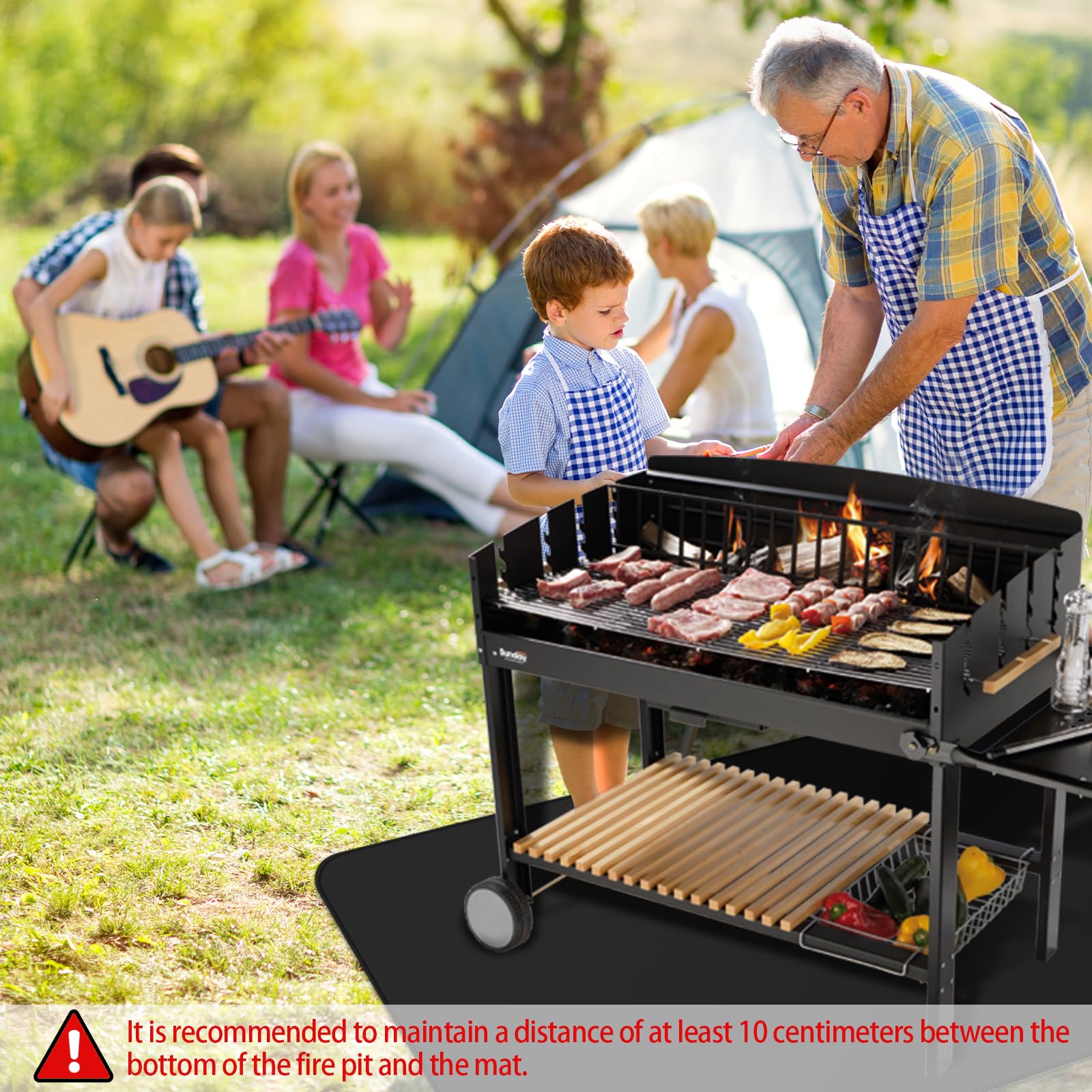 Tapis de cheminée ignifuge - 100 x 180 cm - Protection du sol pour poêle à bois - Ignifuge - 1800 °F - Tapis de barbecue pour barbecue à gaz - Barbecue au charbon de bois