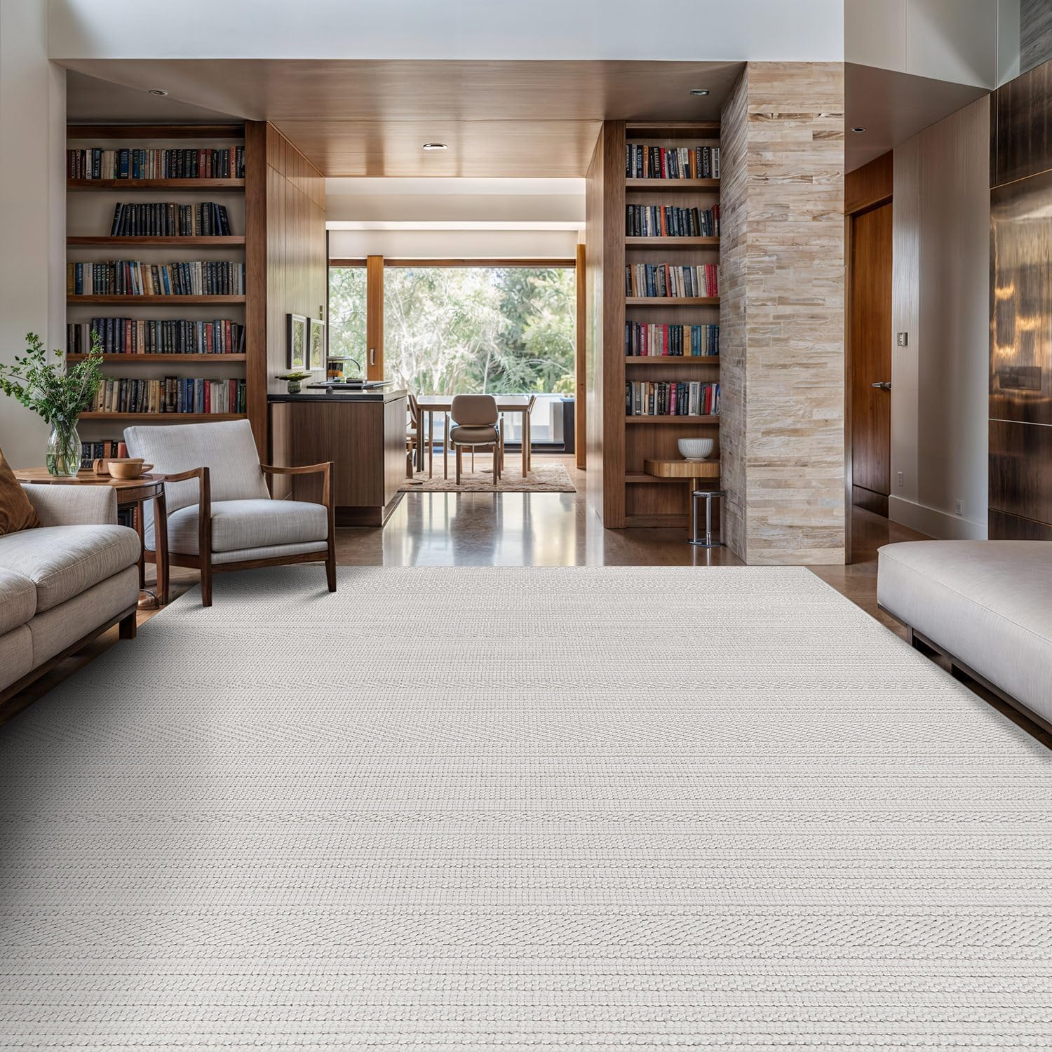 Sponsored Ad - Micro Loop Indoor Rug White 5x7 Boho Geometric Neutral Area Rugs for Living Room Soft Luxury Modern Low and High Pile Durable Stain Resistant Non-Shedding Indoor Area Carpet 5 x 7
