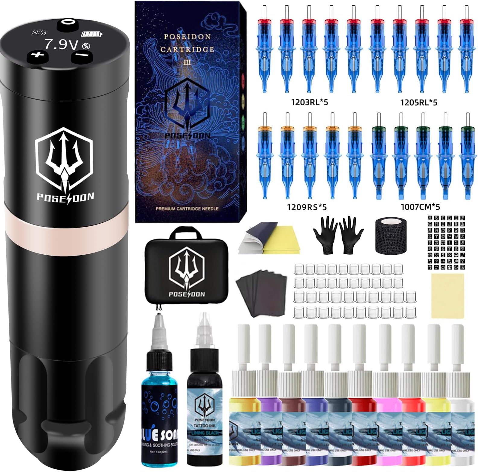 Tattoo Pen kit, Tattoo Gun kit with 1500mAh Capacity Wireless Power and 20 PCS Tattoo Cartridge Machine, Tattoo kit with Japan Coreless Motor Digital OLED Display for Tattoo Equipment Supply（PK-HM124）