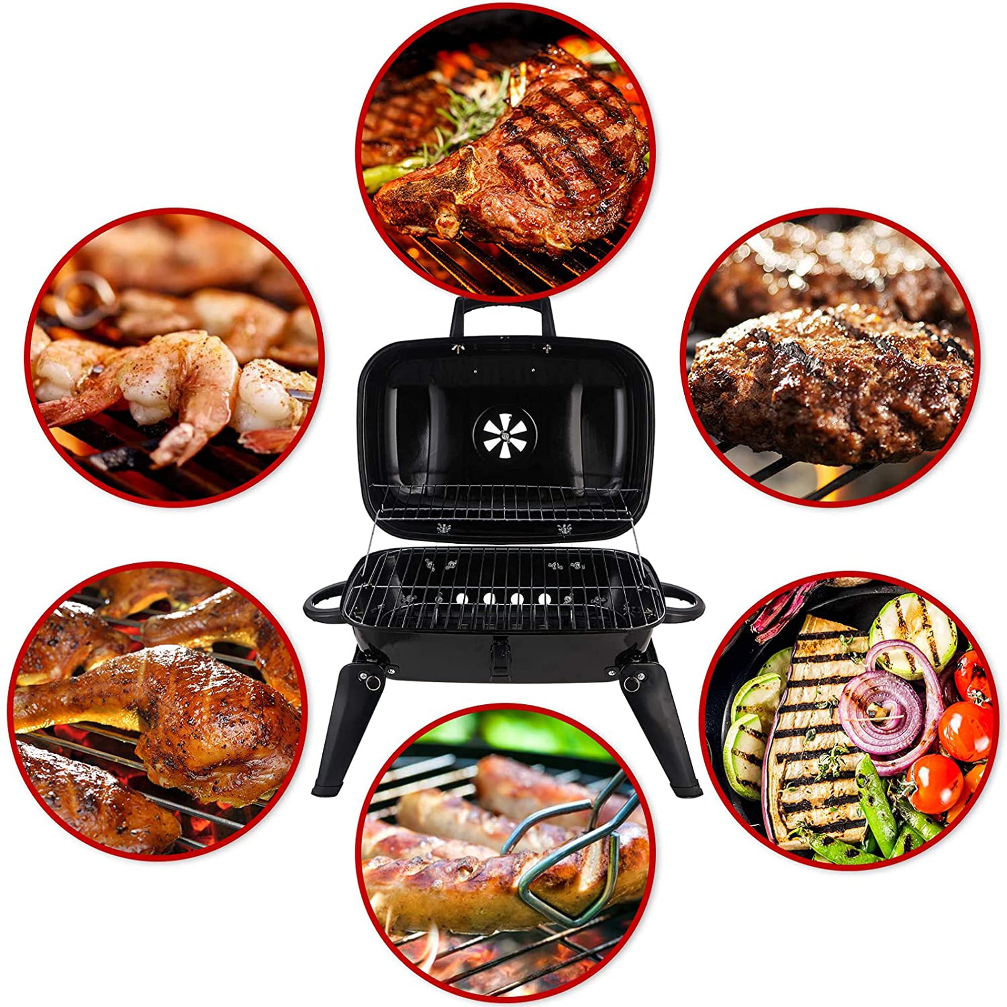 FAXIOAWA Griglia per Barbecue da Campeggio Pieghevole Portatile, griglia a Carbone, Barbecue Portatile per Barbecue con Griglie da Tavolo Pieghevoli con Coperchio, Cucina all'aperto