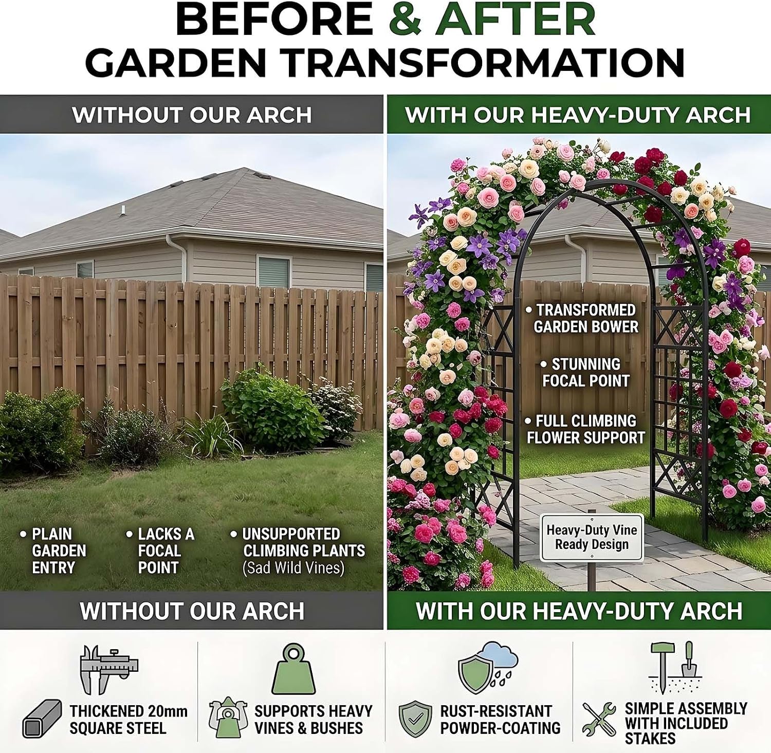Metal Garden Arbors and Arches, 55" 71" 118" 134" Outdoor Trellis Archway Pergola for Climbing Plant, Wide Wedding Backdrop Stand for Bridal Party Decoration with Base(Black,W86.6 xH91)