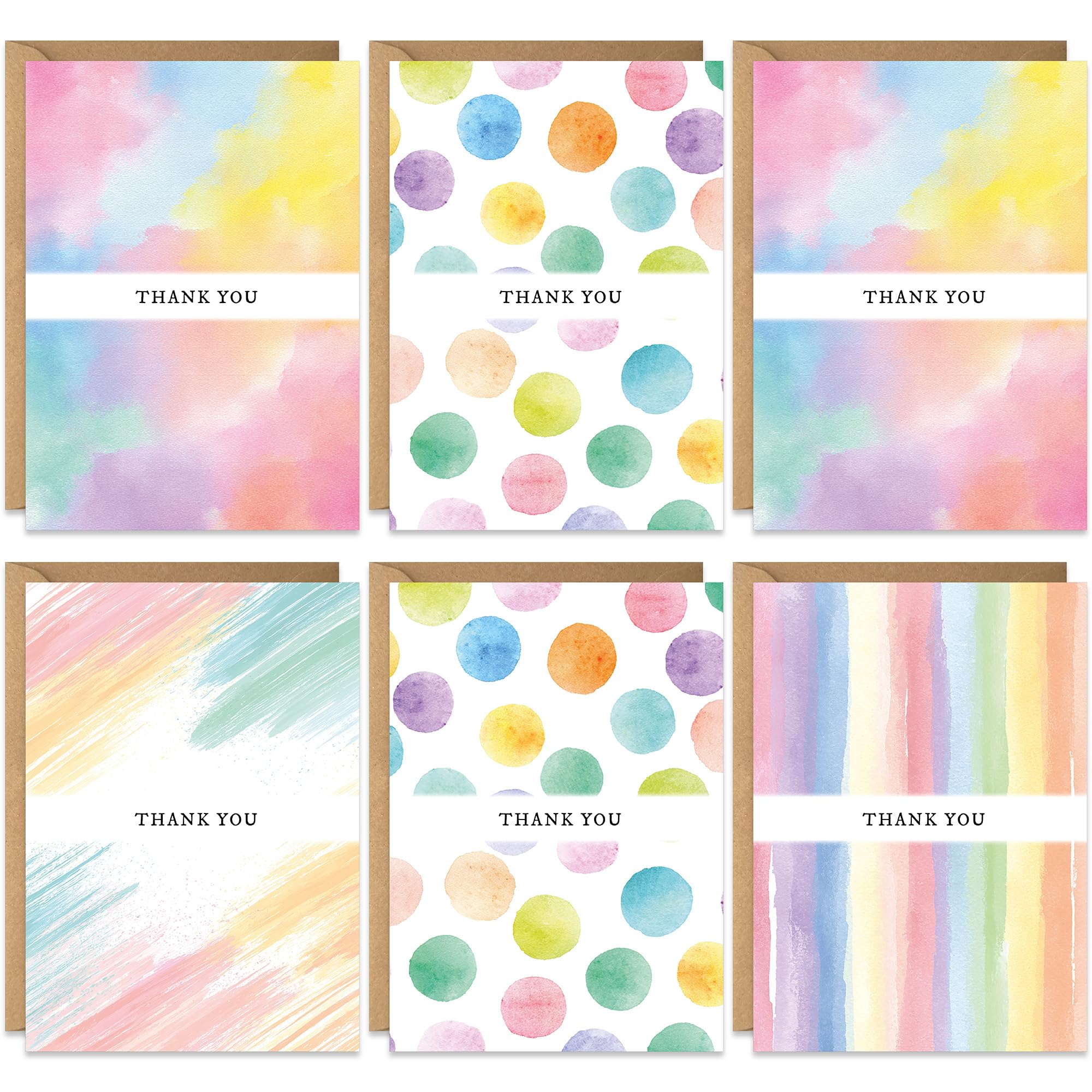 Thank You Cards Packs of 20, Bright Colourful Watercolour Assorted Designs, Eco-friendly and, Adult and Child, Blank Inside with Premium Envelopes, Multipack Bulk Set
