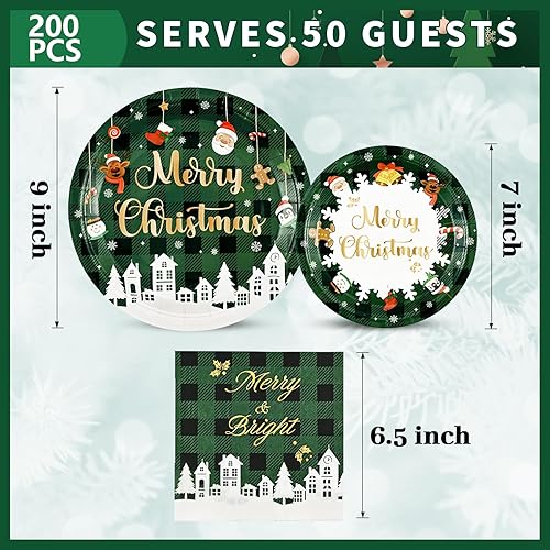 Miniatura 6 de Homlouue Platos y servilletas de papel de Navidad, suministros de fiesta de Navidad para decoración de mesa de fiesta de Navidad, vajilla navideña