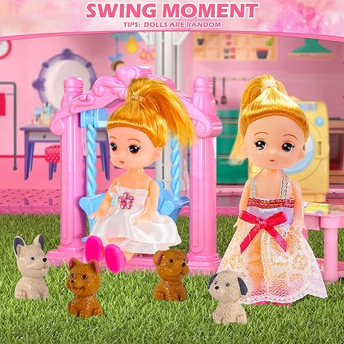 Miniatura 3 de Casa de muñecas para niñas, juguetes de 4 pisos, 10 habitaciones, casa de muñecas con 2 accesorios deslizantes de princesas, juego para niños
