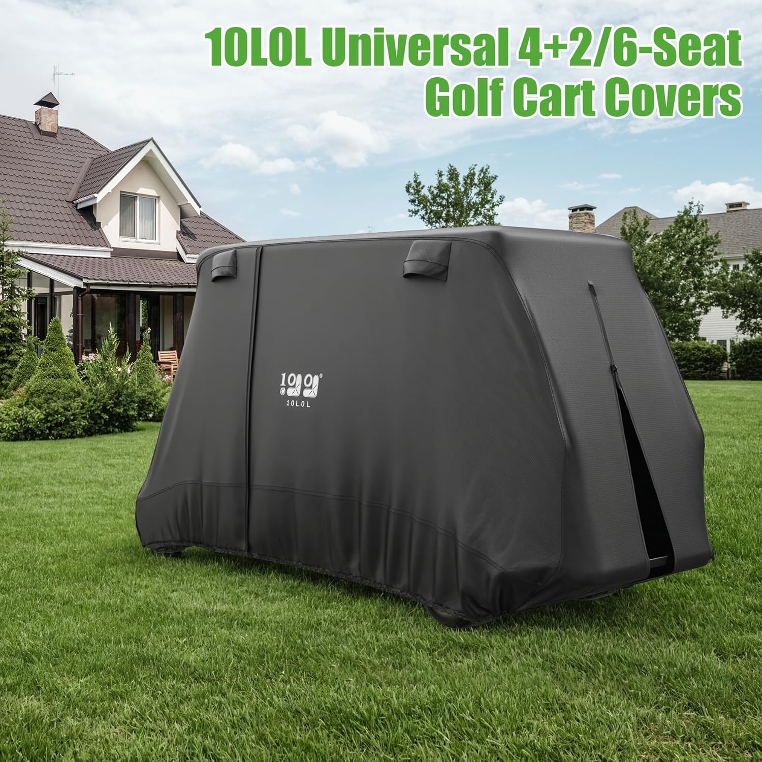 10L0L Housse de chariot de golf pour 4 + 2 passagers pour Yamaha EZGO, Club Car, housse imperméable 420D en polyester durable avec trois portes à fermeture éclair, coupe-vent, résistante au soleil,