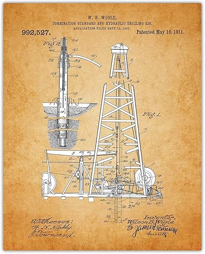 Miniatura 4 de Buzz Unplugged Vintage Oil Rig Patent Print, Set of 4, 8x10 Aesthetic Wall Posters and Unique Art Prints Picture for Bathroom, Home, Man Cave, Dorm,