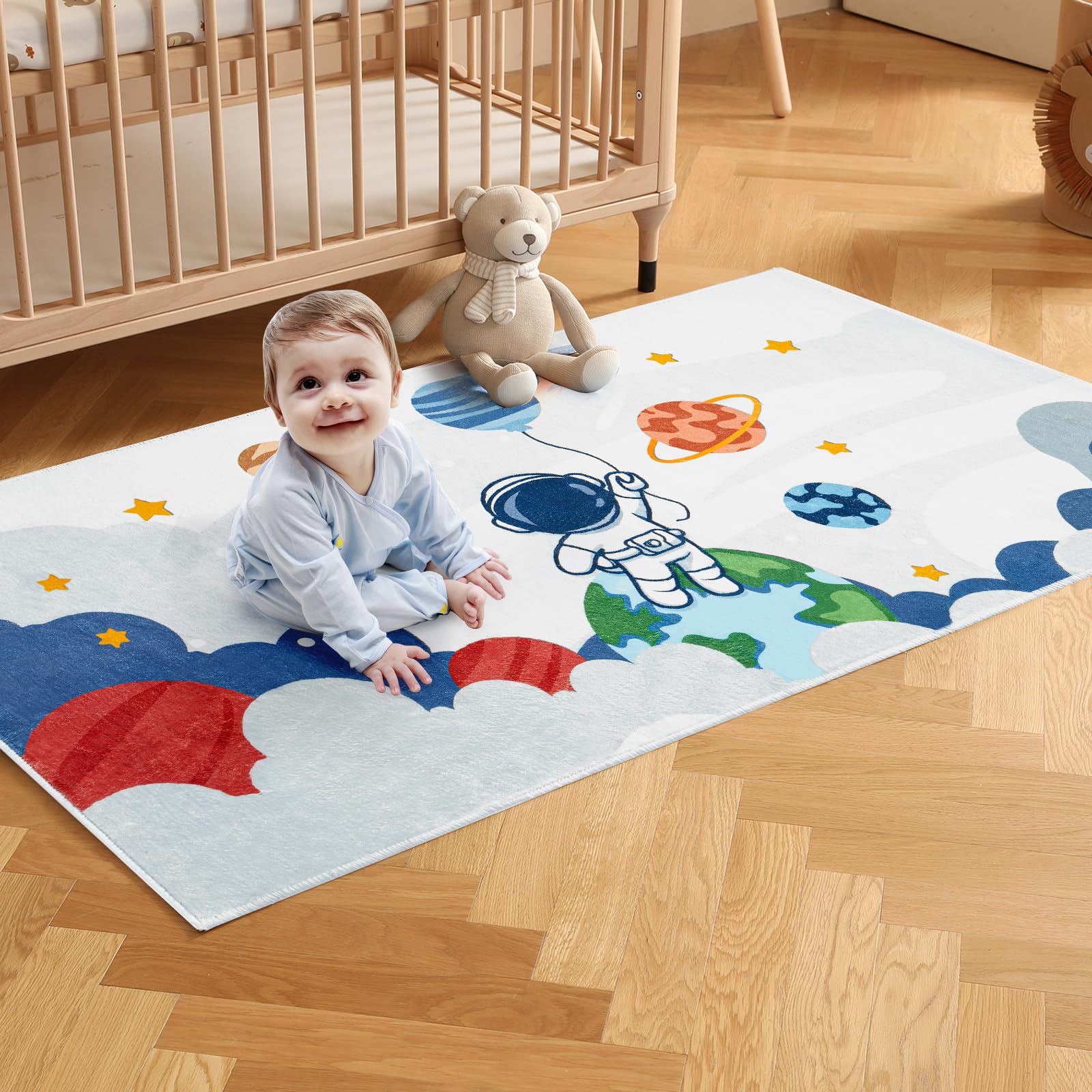Space Kids Rug for Playroom Bedroom, Rectangle Fluffy Fuzzy Soft Plush Rug, Area Rugs Non-Slip Play Mat, Children Toddlers Boys Room Decor 2.7×5.3ft- unicorn print not spaceman