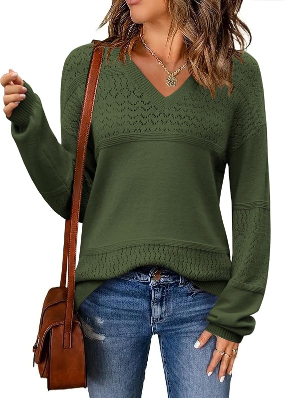 Zeagoo Jersey Mujer Invierno Manga Larga Elegante Suéter Otoño Cuello en V