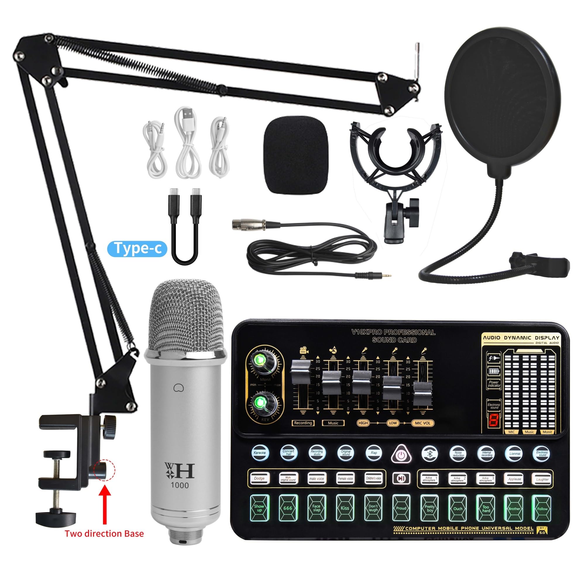 Soundkarten-Kit, Kondensatormikrofon-Paket, Soundkarten-Kit mit Verstellbarer Mikrofonaufhängung, Scherenarm, professionelles kabelloses Studio-Karaoke-Mikrofon-Studio-Se，V10XPRO Sound Card 1