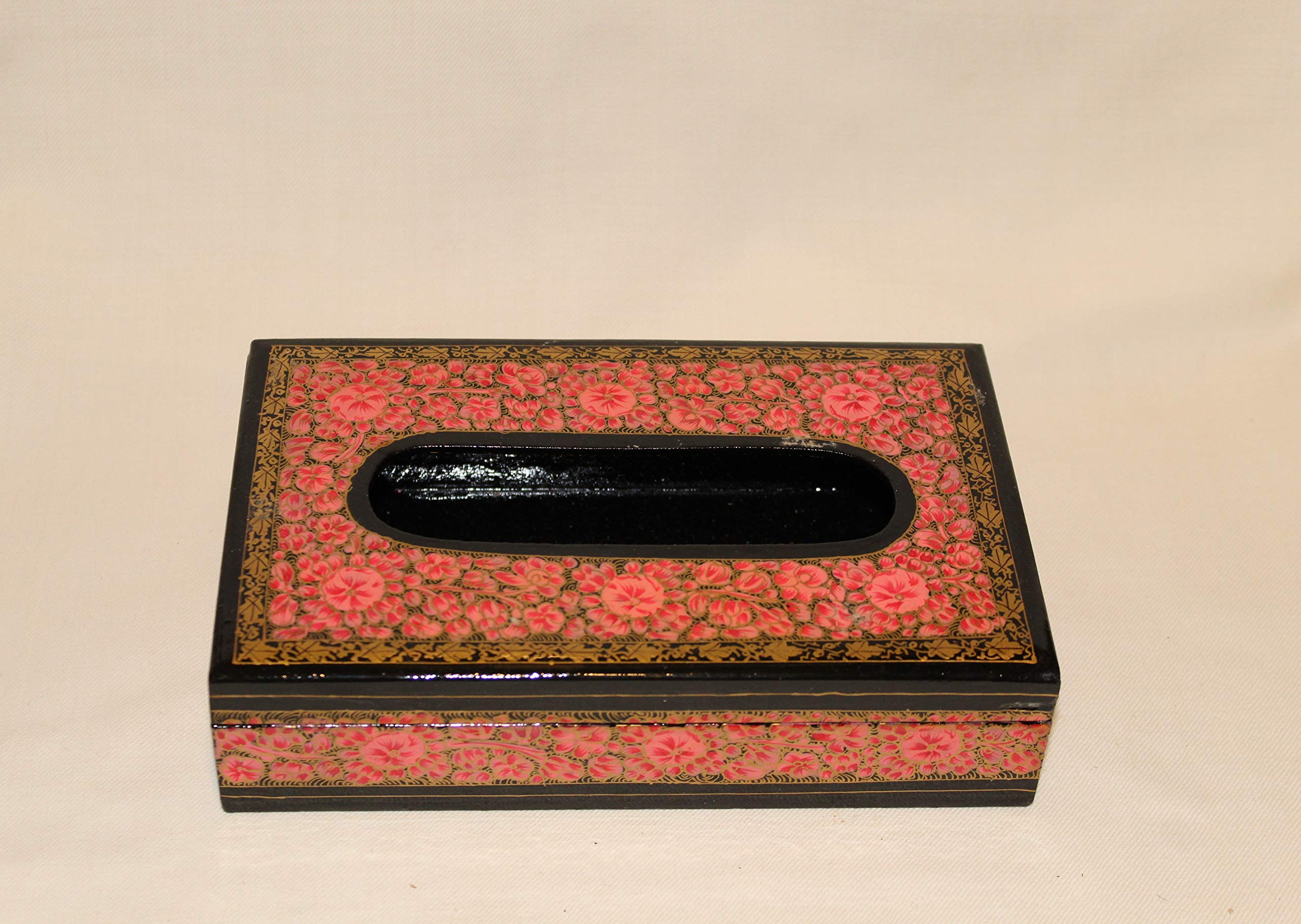 Rumikrafts Kashmiri Handmade Paper Mache Floral Tissue Box for Kitchen/Living Room Decor (Red)