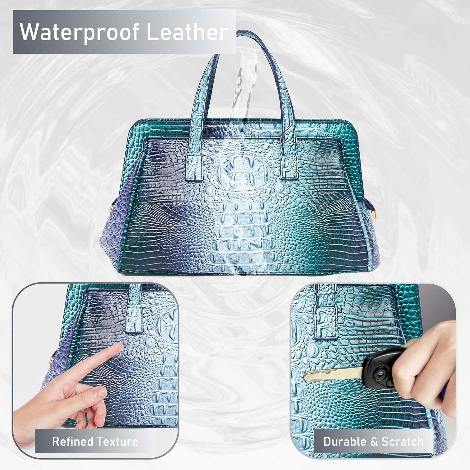 Women Fashion Crocodile Print Handbag Shoulder Satchel Top Handle Crossbody Bag - Image 5