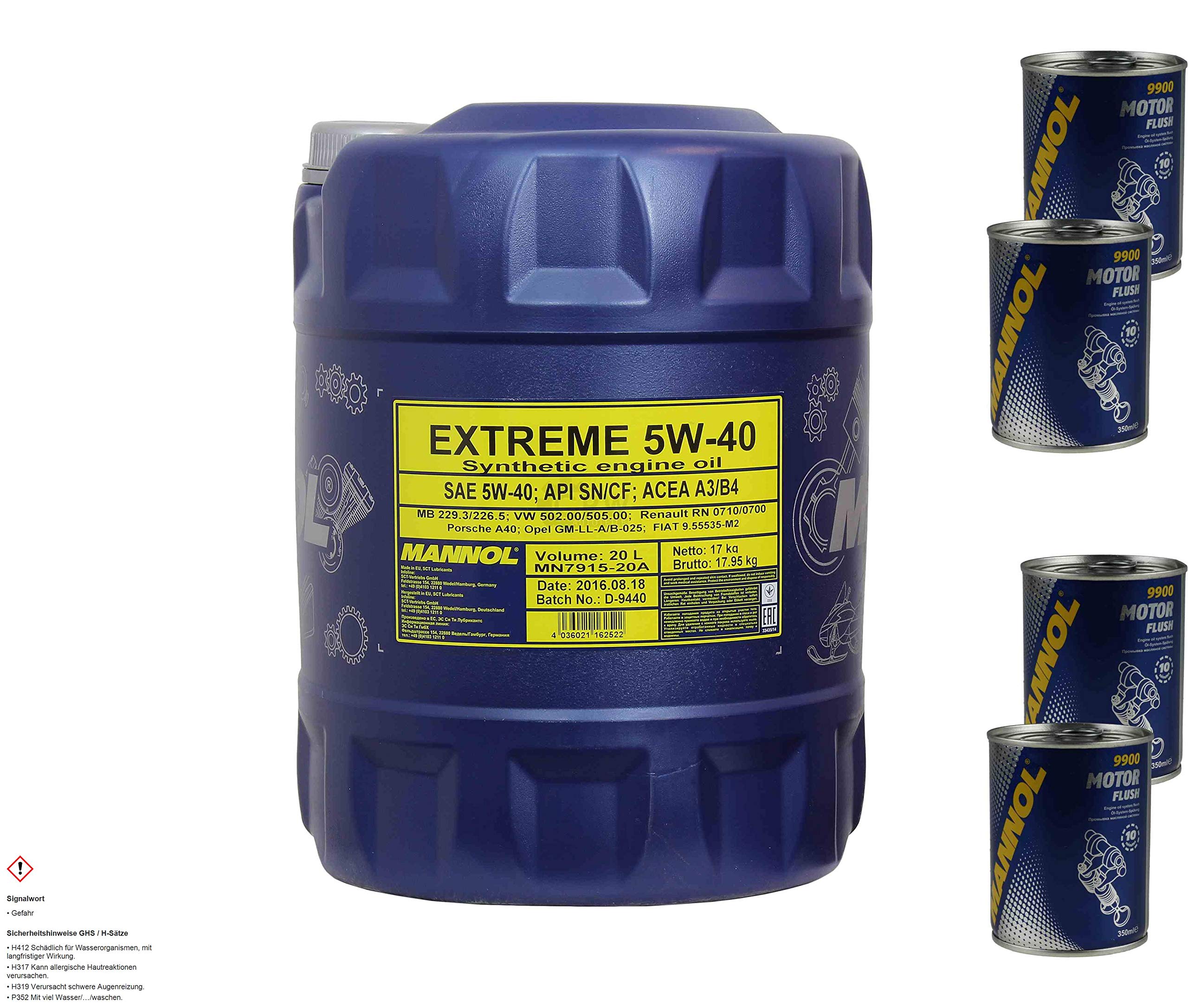 Mannol Extreme 5W-40 - Set di 4 barattoli per olio motore, 20 litri