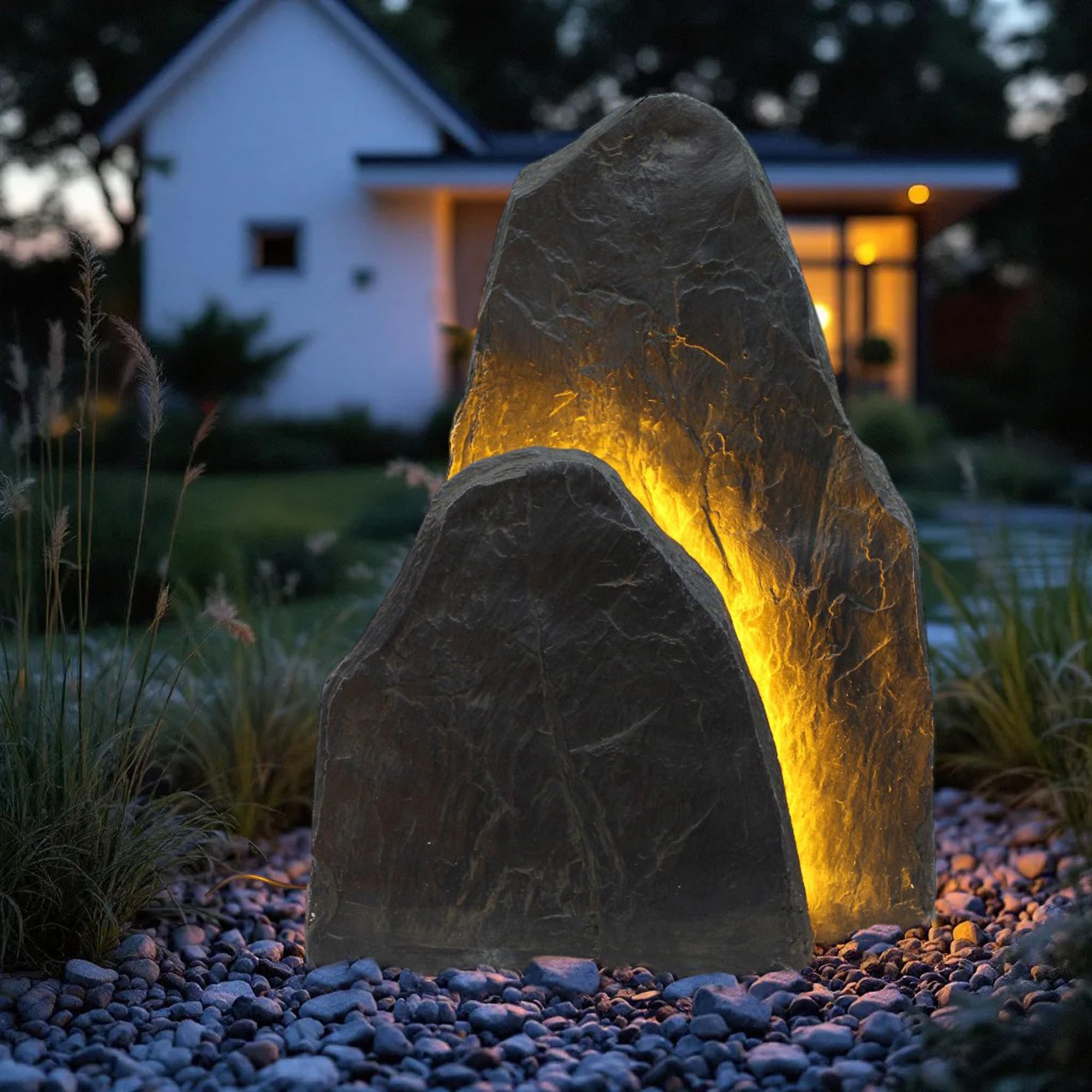 LED Leuchtfelsen für den Garten – Deko Kunstfelsen mit warmweißer Beleuchtung – Wetterfeste Gartenbeleuchtung in Steinoptik Gartenfelsen (OG3001L)