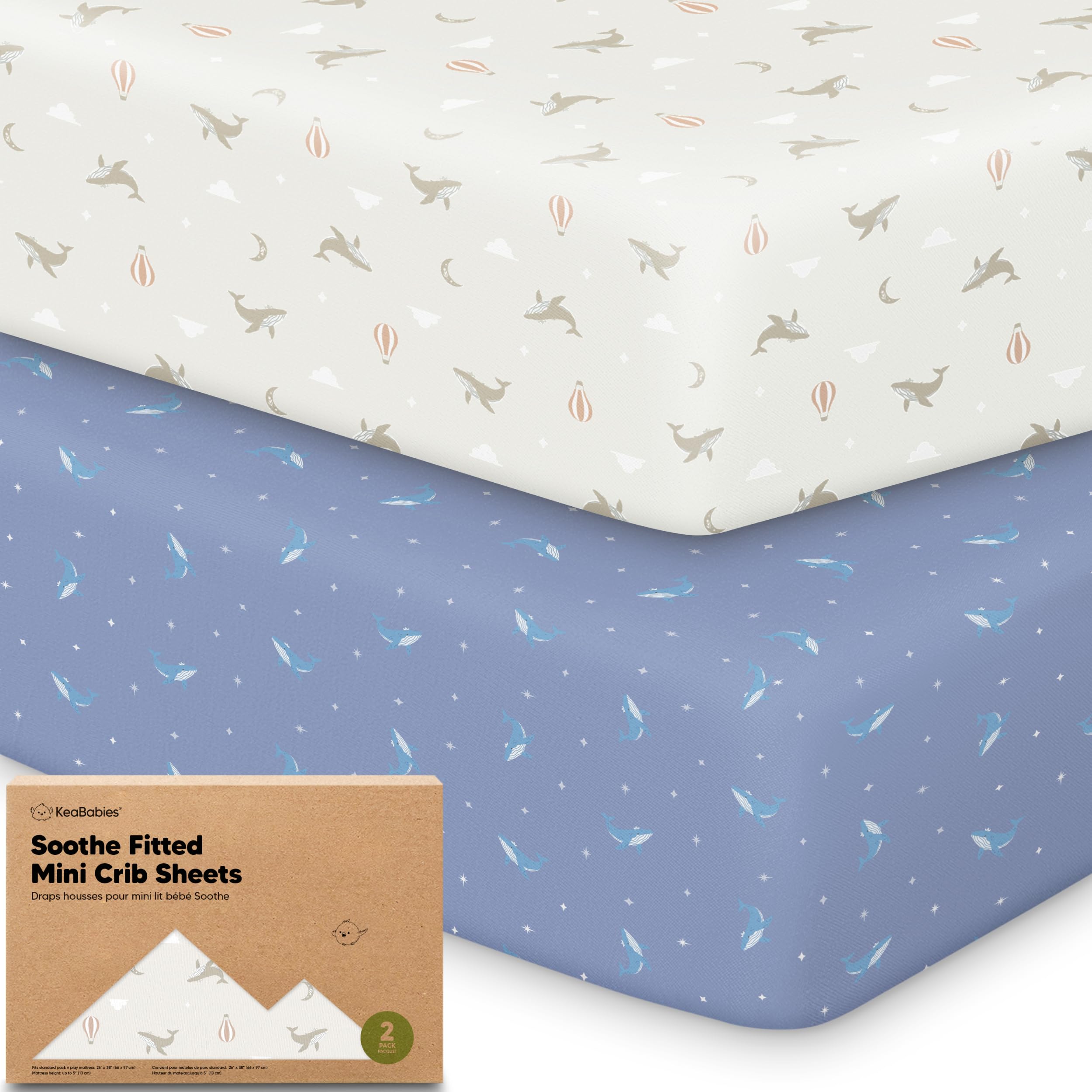 2pk Mini Crib Sheets Fitted 38x26 Pack N Play Mattress Sheet (Marine Muse)
