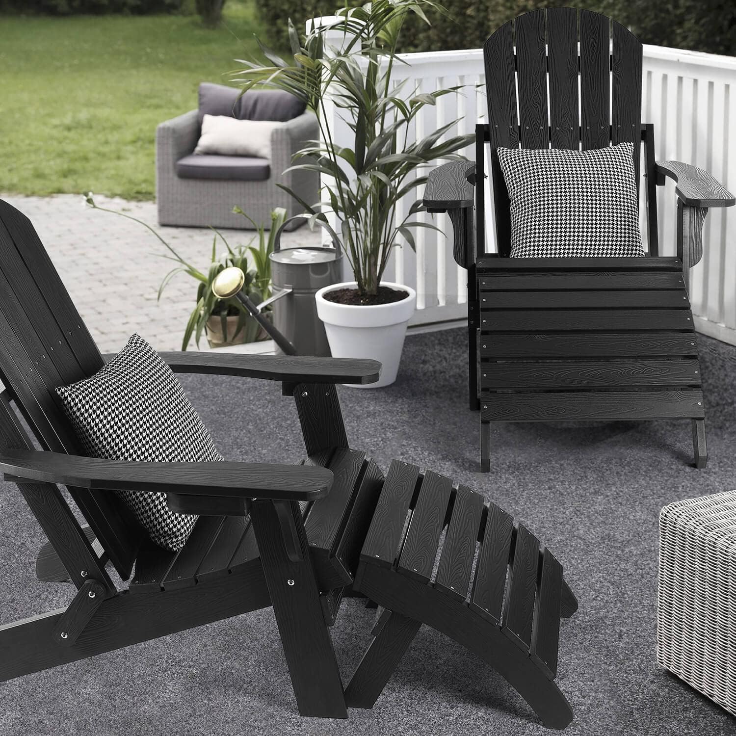 Adirondack Ottoman, Plastic Folding Adirondack Footstool, All Weather Ottoman for Adirondack Chairs, Widely Used for Outdoor, Porch, Patio, Garden, Poolside, Fire Pits - Black