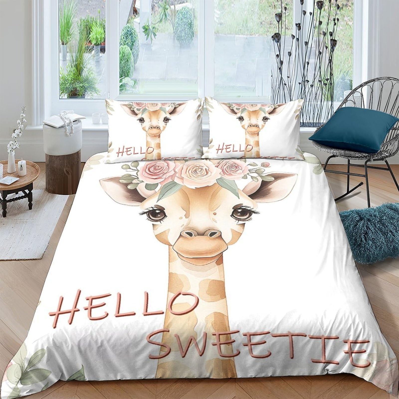 Ctjqhvkz Style-9 3D Printed Floral Giraffe Fitted Sheet Microfiber Soft Decorative Animal Bed Cover For Bedroom Dorm Guest Room Single（135X200cm）