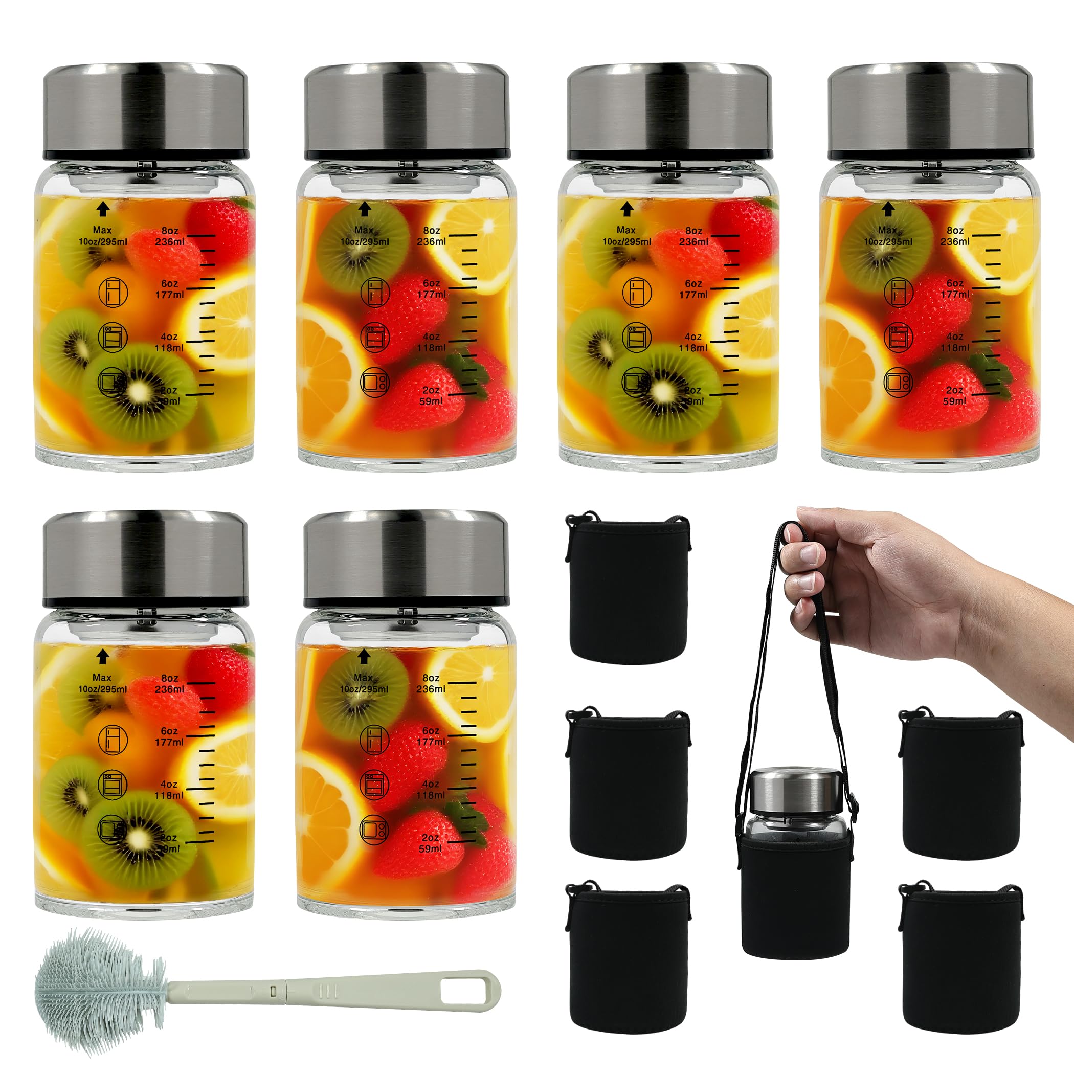 Photo 1 of Rackickyer Borosilicate Glass Juice Water Bottles - 6 Pack, 10 OZ
