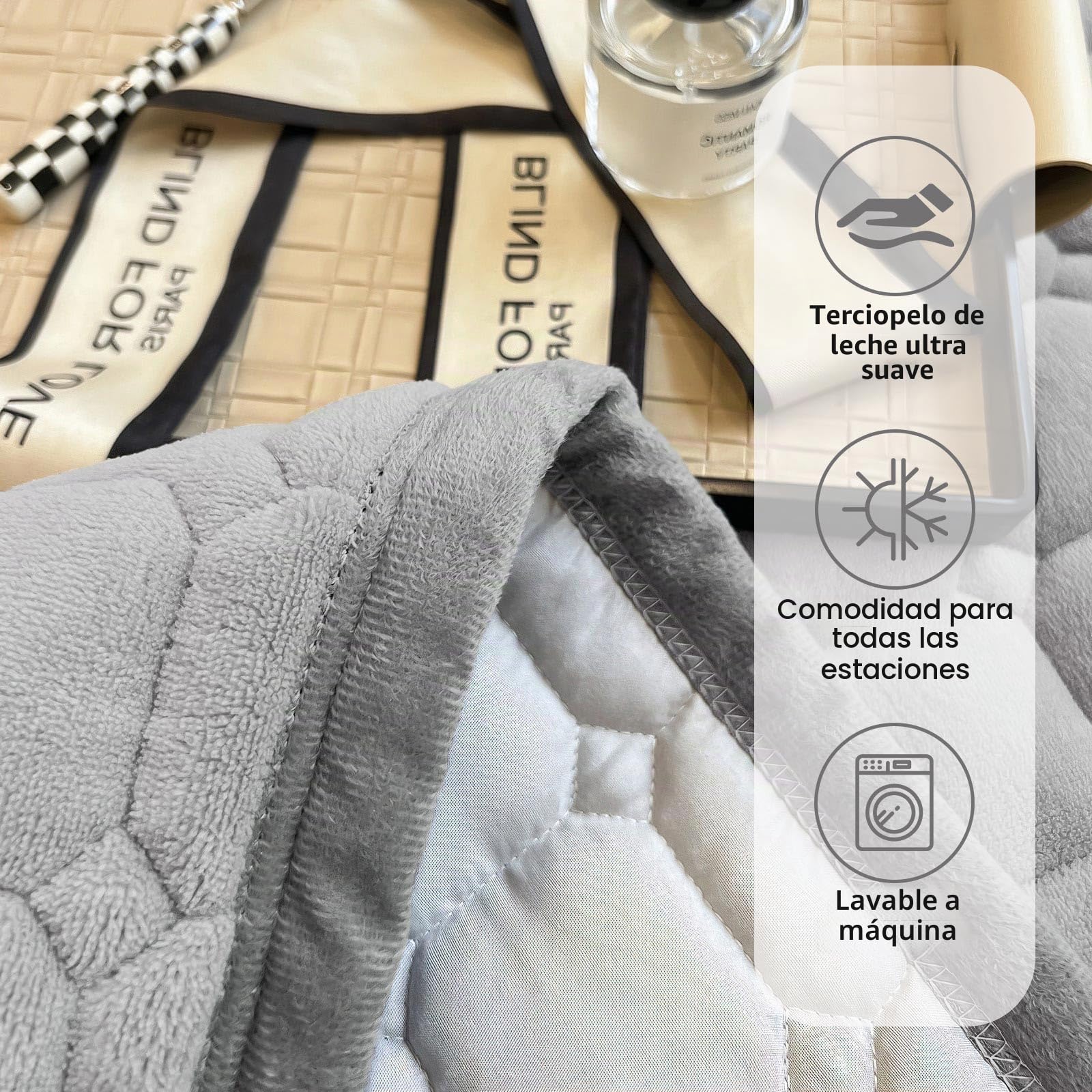 Extra Grande Edredón Cubrecama: Cubierta Versátil de Estilo Acolchado de Terciopelo de Leche 3 piezas 230 X 250 Cm con 2 Fundas de Almohada 50 X 70 Cm, para Dormitorio o Sala de Estar (Gris Claro)