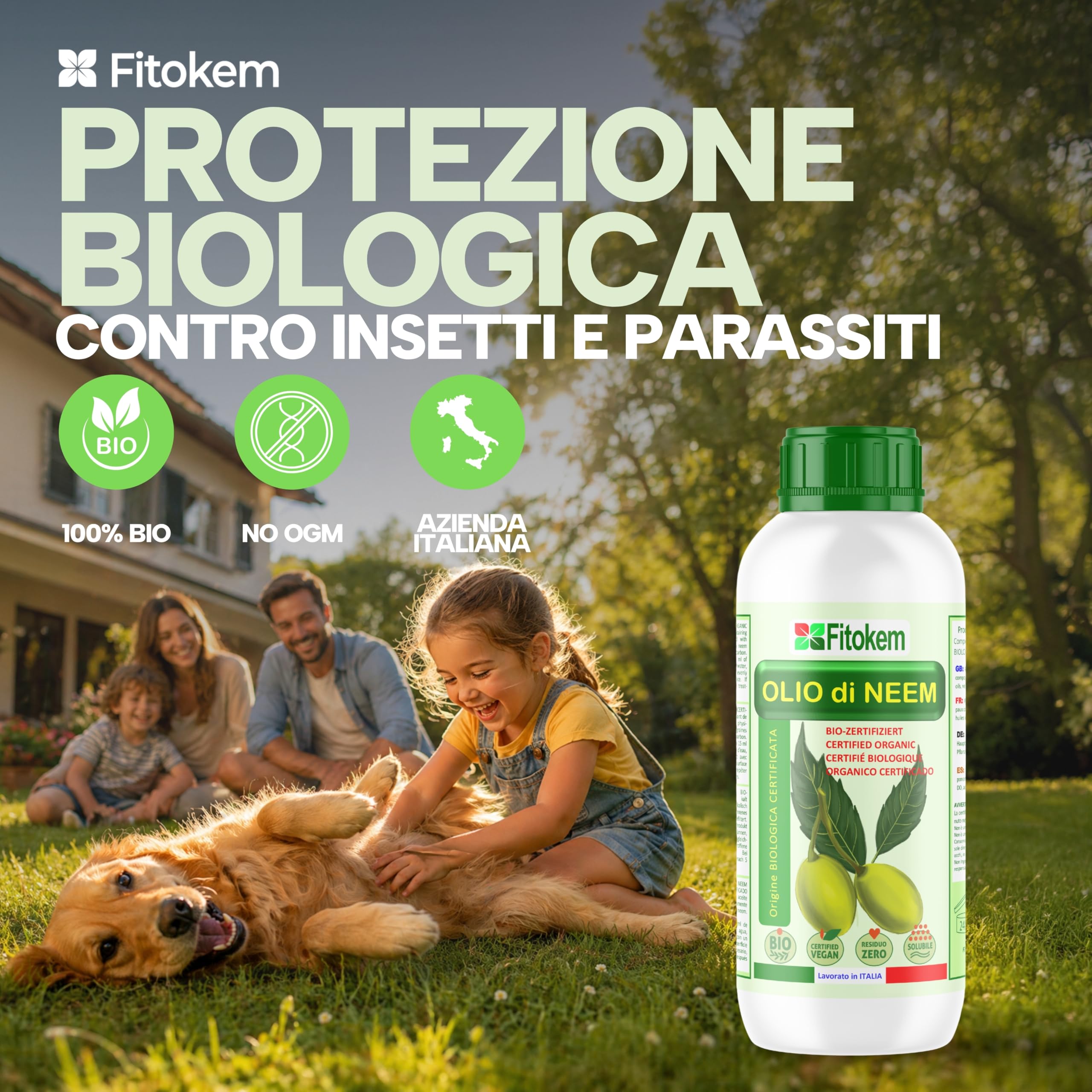 Fitokem Olio di Neem Solubile 1Litro Concentrato Biologico Anti Afidi Cocciniglia Pidocchi