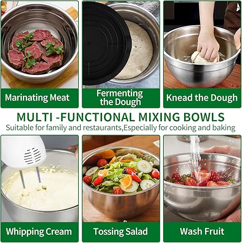 Miniatura 7 de Juego de Tazones para Mezclar, Juego de 25 Piezas de Tazones para Mezclar de Acero Inoxidable con Tapa, Tazones Grandes Anidables de 7, 4.5, 3, 2,