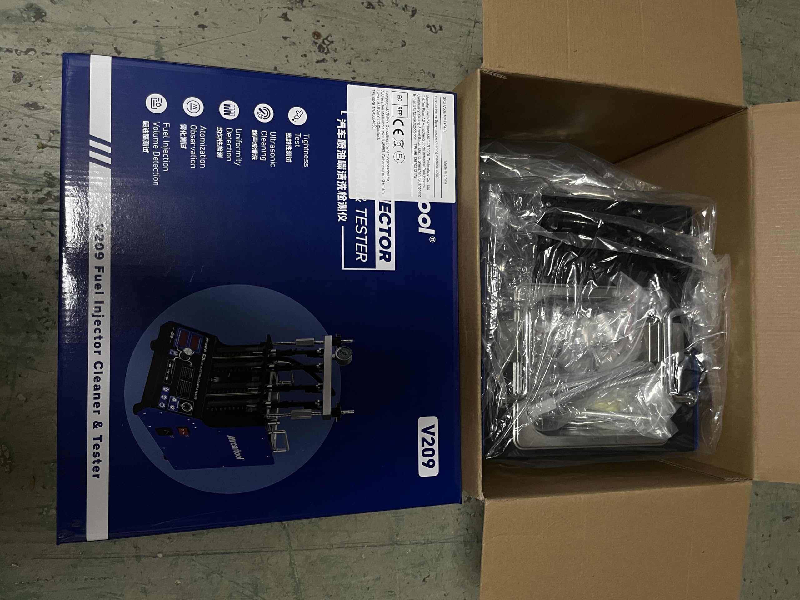 PLAYOCCAR Máquina limpiadora de inyector de Combustible, 220V Limpiador y probador de inyector de Combustible 2 en 1, Limpiador de inyector de Combustible ultrasónico con 9 Funciones de Prueba (V209)