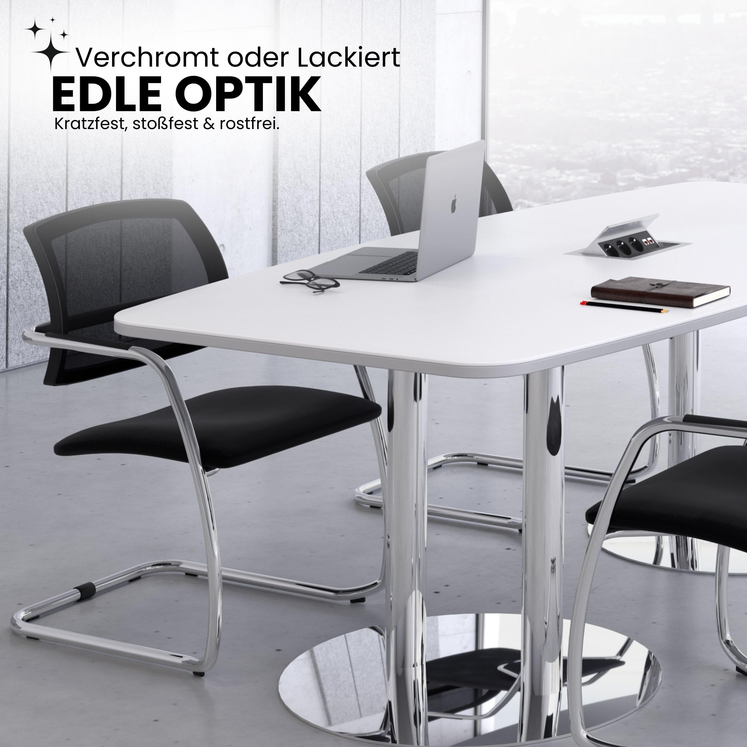 bümö Konferenztisch oval 400x130 cm großer Besprechungstisch in Eiche, Besprechungstisch mit Gestell in Silber, Meetingtisch für 14 Personen, XXL-Tisch für Besprechungsraum & Meeting