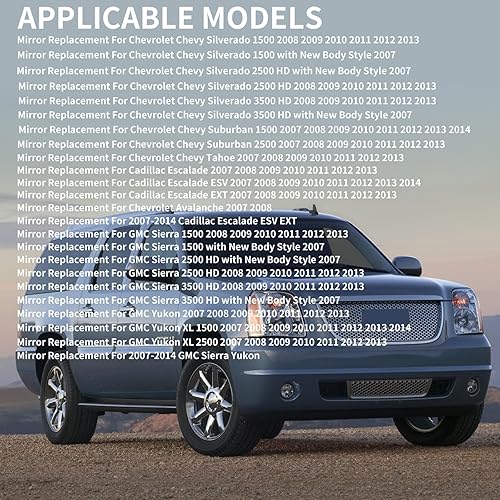 Miniatura 6 de LOIYLLEN Espejo lateral de repuesto para Chevrolet Chevy Silverado Suburban Tahoe Avalanche Cadillac Escalade GMC Sierra Yukon - Espejo lateral