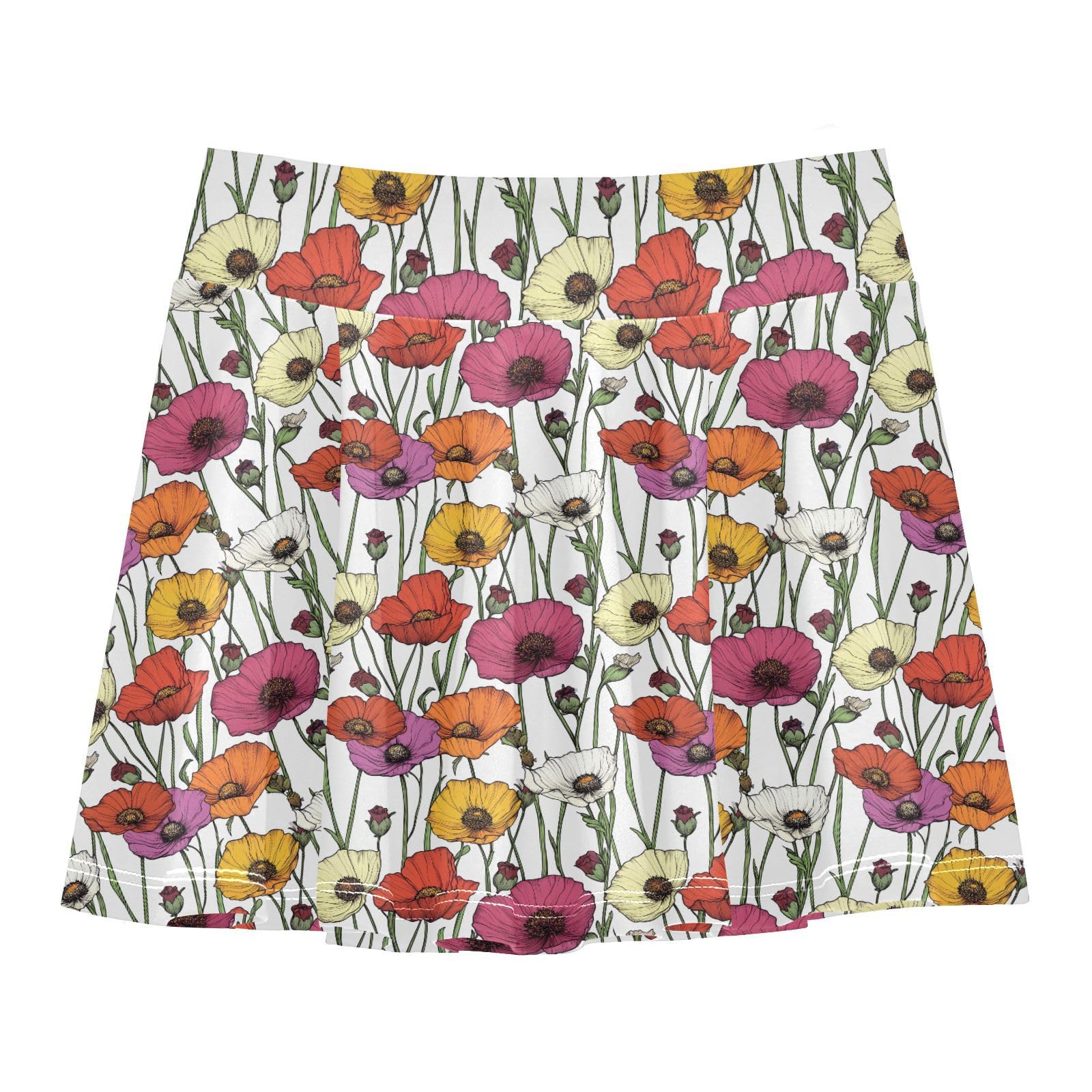 JUNZAN Cute Flowers Girls Tennis Skirts with Shorts Youth Pleated Skirt with Pockets Flowy Little Girl Skorts