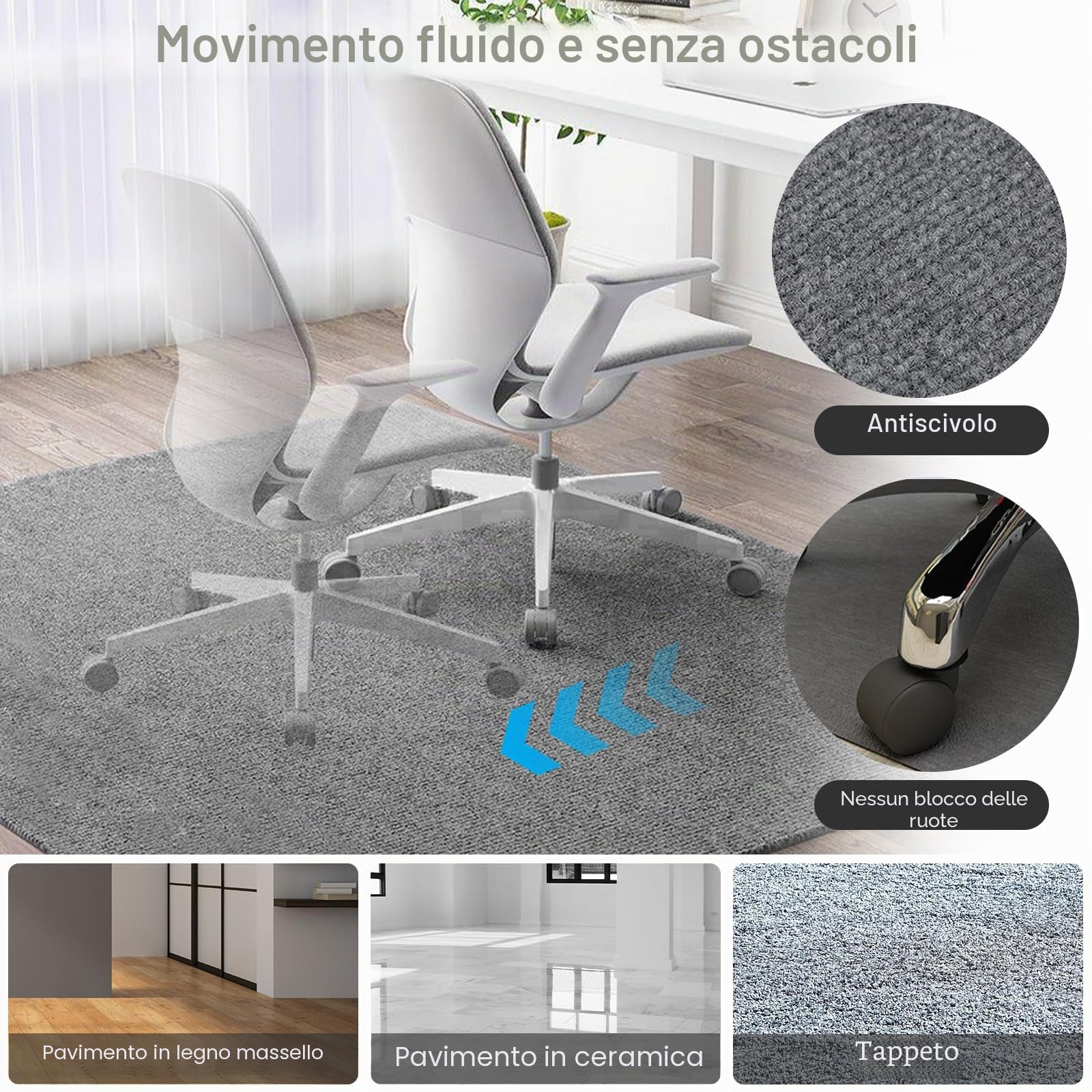 105x120cm Tappetino per sedia da ufficio,Grigio Tappeto Salvapavimento Antiscivolo,Tappeto Sedia Gaming,Tappeto per Sedia con Ruote,Tappetino Pavimenti per Parquet e Piastrelle.