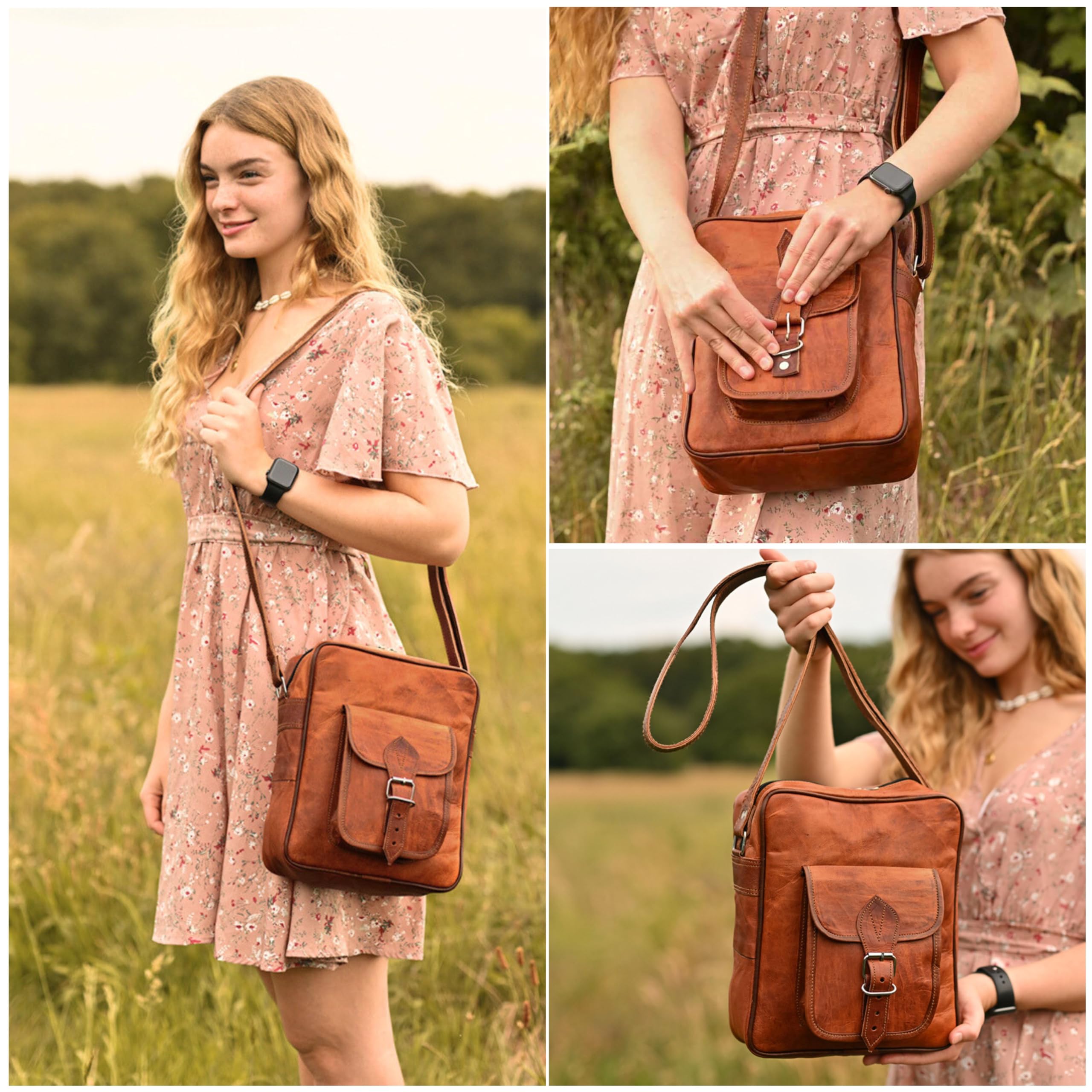 Gusti Leder nature "Frank Bolso College Bandolera Vintage Universidad Clases Oficina Trabajo Carpetas Libros Portátil Retro Unisex Marrón H48