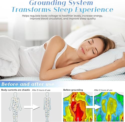 Miniatura 5 de Grounding Sheets - Sábanas tamaño Queen, 95% algodón orgánico + 5% fibra plateada pura, sábanas conectadas a tierra (Queen, 60 x 80 x 13 pulgadas,