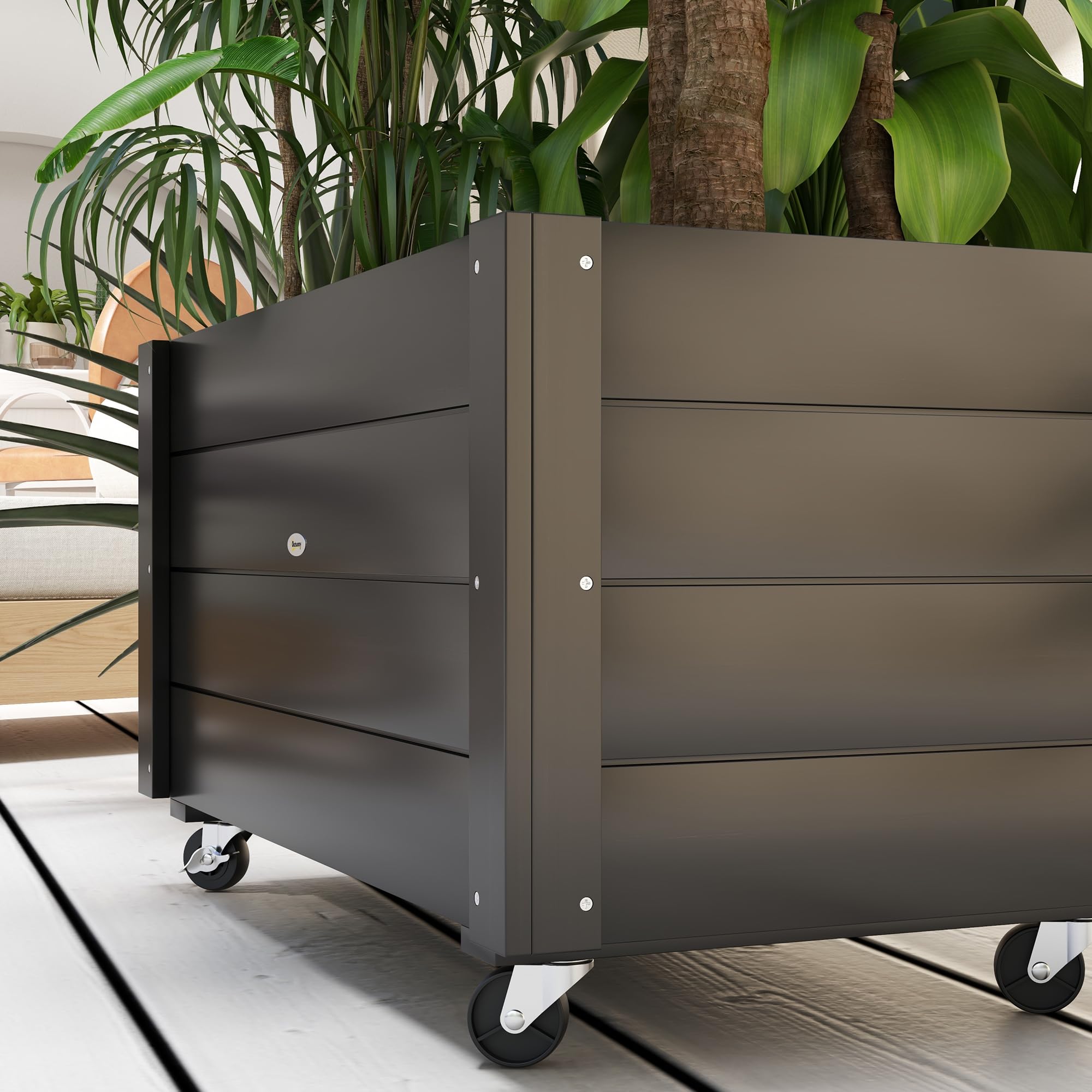 Outsunny Hochbeet Pflanzbeet mit Rollen Massivholz 89x48x47cm Schwarz