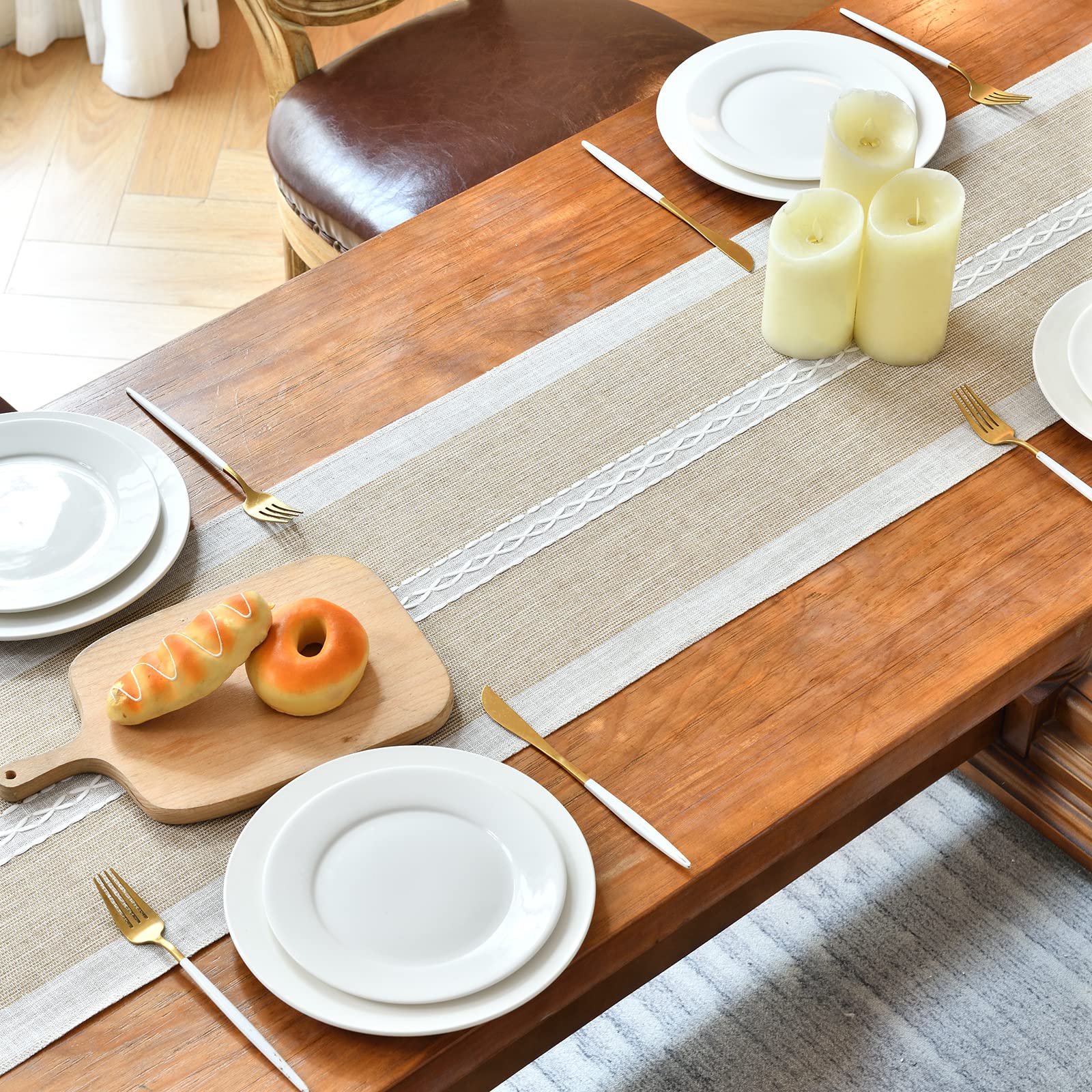 Runner Da Tavolo Macramè 90 Cm - Lino E Cotone Con Nappe A Mano - Stile Rustico Per Feste E Quotidiano - Foto 12