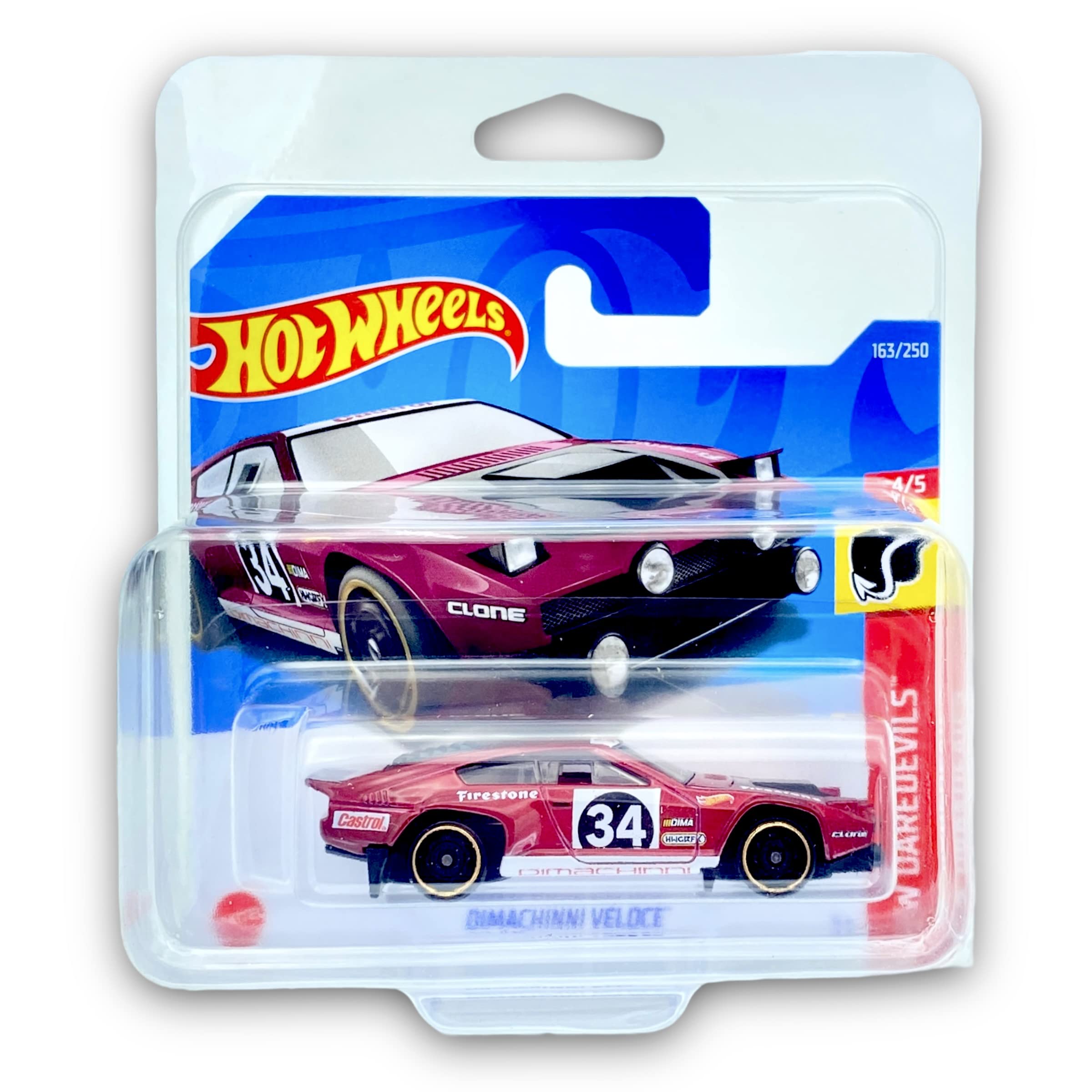 Hot Wheels Dimachinni Veloce (Red) 4/5 HW Daredevils 2022-163/250 (Short Card) *** COMES IN A KLAS CAR KEEPER PROTECTIVE COLLECTORS CASE *** HCX57